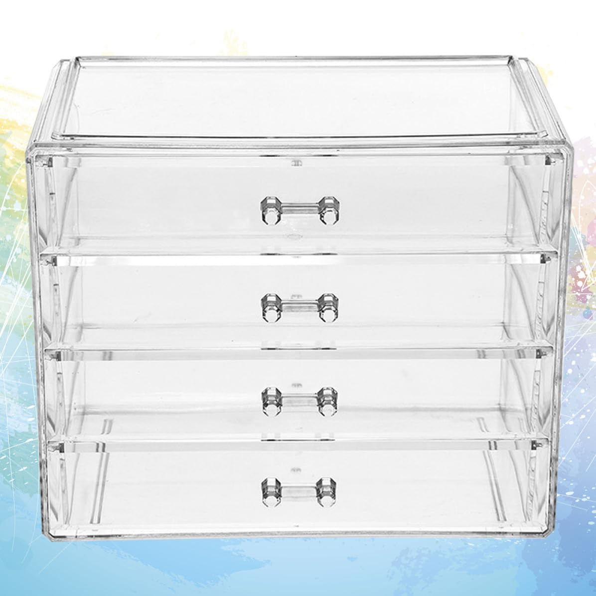 Caja de almacenamiento de maquillaje, organizador grande de cosméticos con cuatro cajones de acrílico con suficiente diseño de espacio de almacenamiento para uso doméstico para el cuidado de