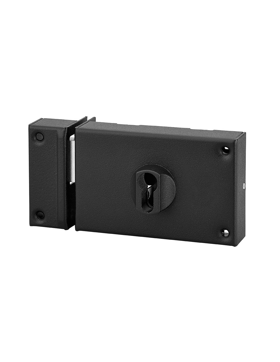THIRARD - Caja de cerradura de doble entrada de superficie para puerta de sótano, pestillo simple, apertura a la izquierda, distancia entre ejes de 70 mm, 140 x 88 mm, color negro