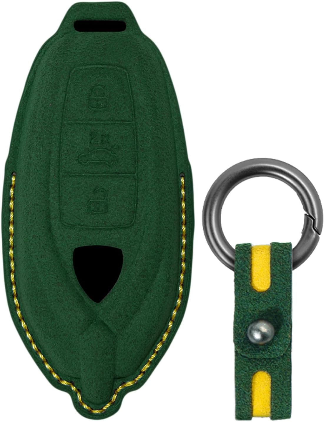 for Lamborghini Hand Made Leather Key Holder Fit for Lamborghini Urus 2021-2023 Revuelto Keychain Keyless Enrty Remote Key Cover Accessories 3 Button Green