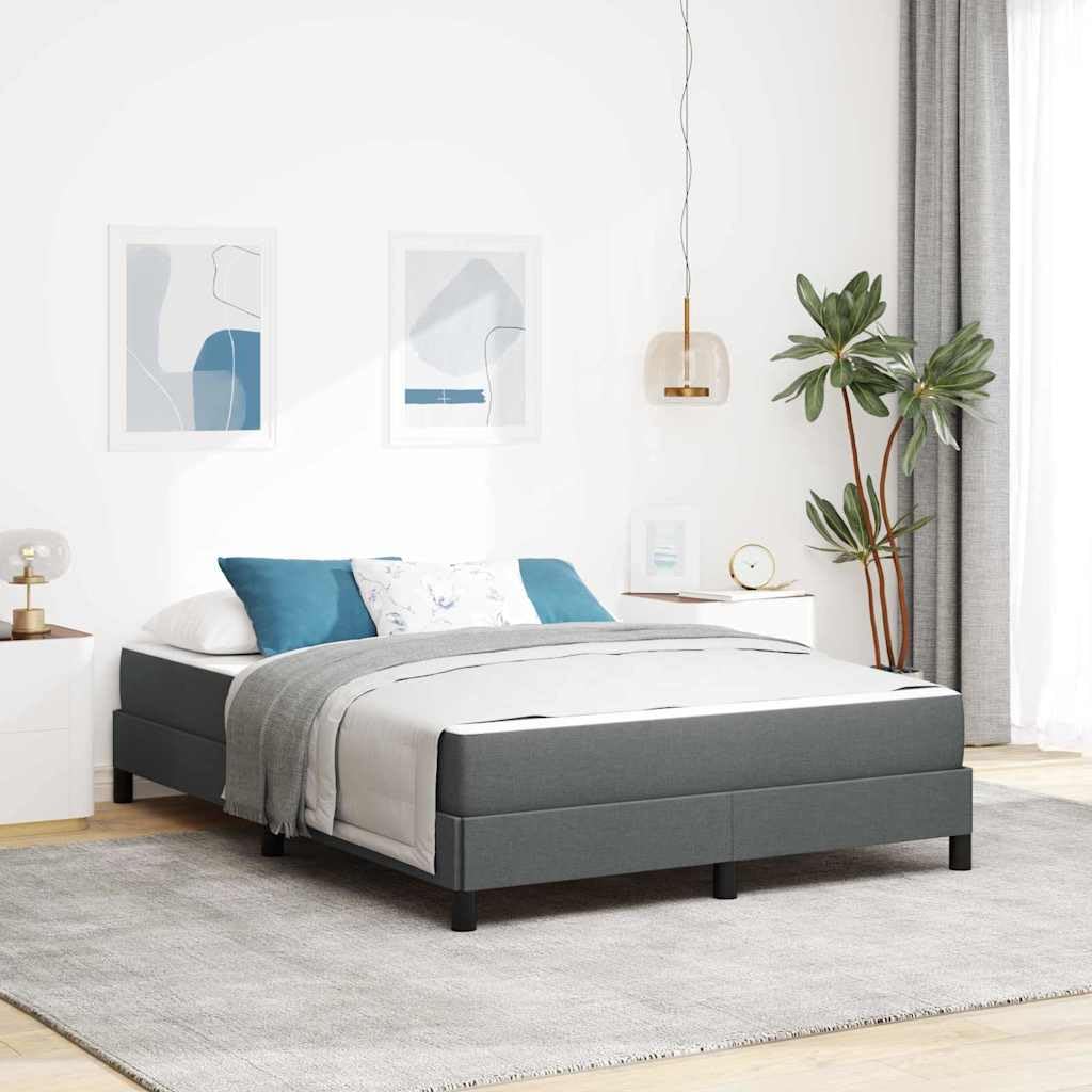 vidaXL Boxspringbett mit Matratze Dunkelgrau 140 x 200 cm Stoff, Moderner Bettgestell, rechteckige Schlafbasis, Stabiler Boxspring, Coole Optik, Holz, gemütliche Plattform