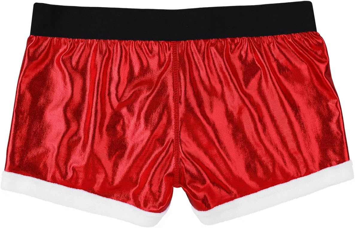 Mens Christmas Santa Claus Sexy Underwear Shiny Metallic Boxer Shorts Open Panties Briefs Cosplay Outfit
