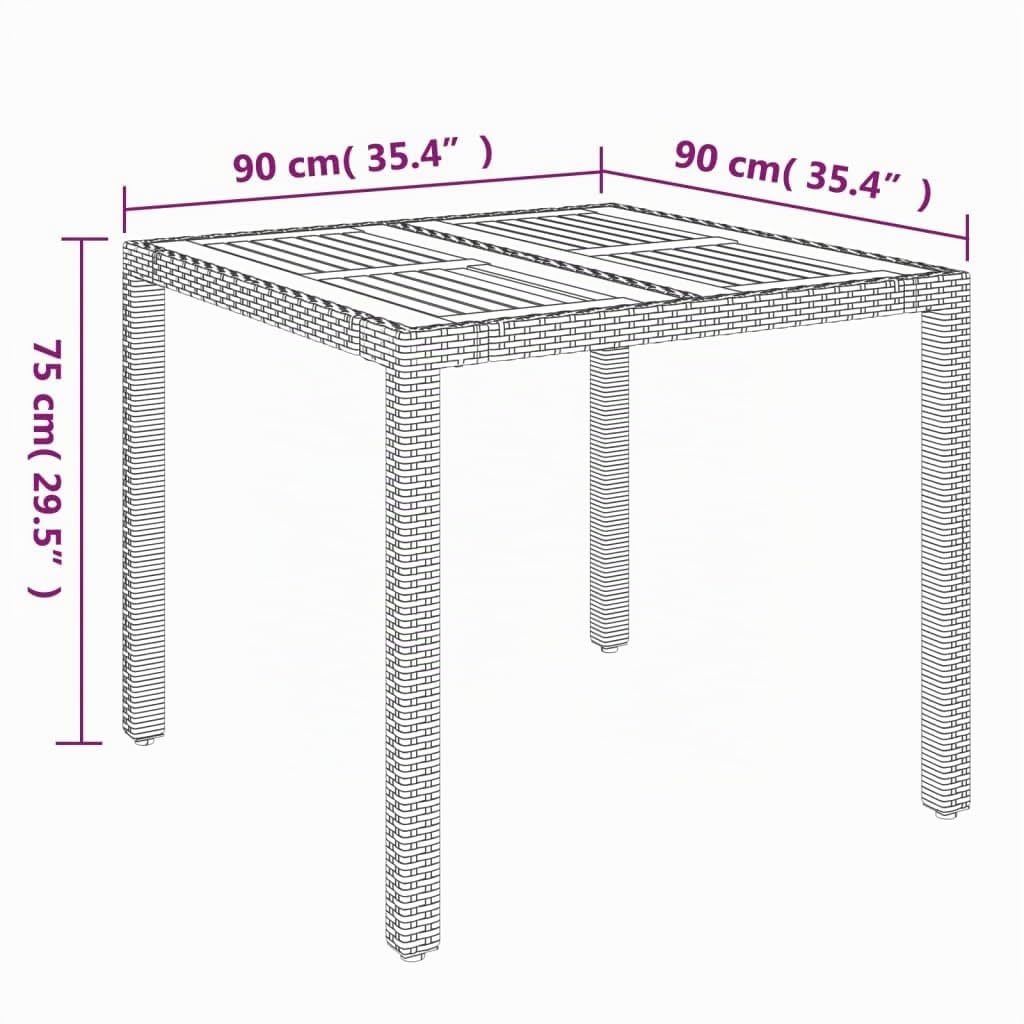 vidaXL Mesa de Jardín Superficie Tabla Mueble Mesita de Exterior para Cocina Terraza Jardín Comedor de Madera Ratán PE Negro 90x90x75 cm