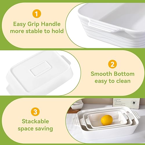 Miniatura 3 de Fuente para hornear para horno, juego de cazuelas y utensilios para hornear con ramequín, molde de cerámica para lasaña de 9 x 12.8 pulgadas,