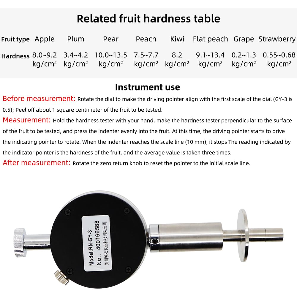 Tragbarer Zeiger-Fruchthärteprüfer, Frucht-Penetrometer for Äpfel, Birnen, Weintrauben, Orangen, Frucht-Sklerometer GY-3 GY-2 GY-1(GY-2)