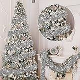 SURCVIO 33FT Christmas Tinsel Garland Decorations to Christmas Tree, Thick and Thin Metallic Streame