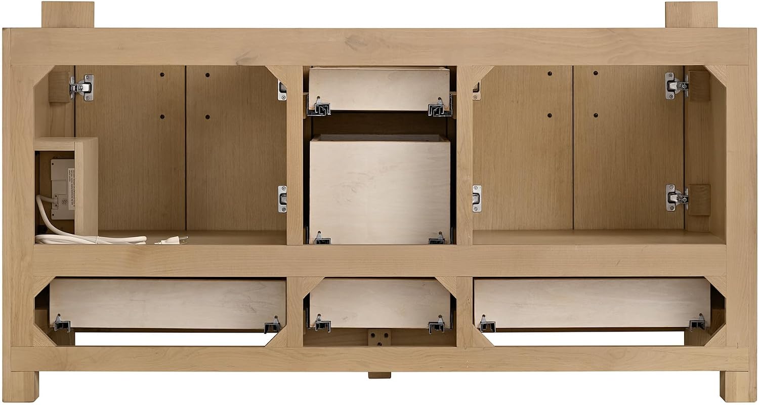 Miseno MV-MN520V60D Alanya 60" Free Standing Double Basin Vanity Set with Cabinet and Stone Composite Vanity Top - Warm Oak
