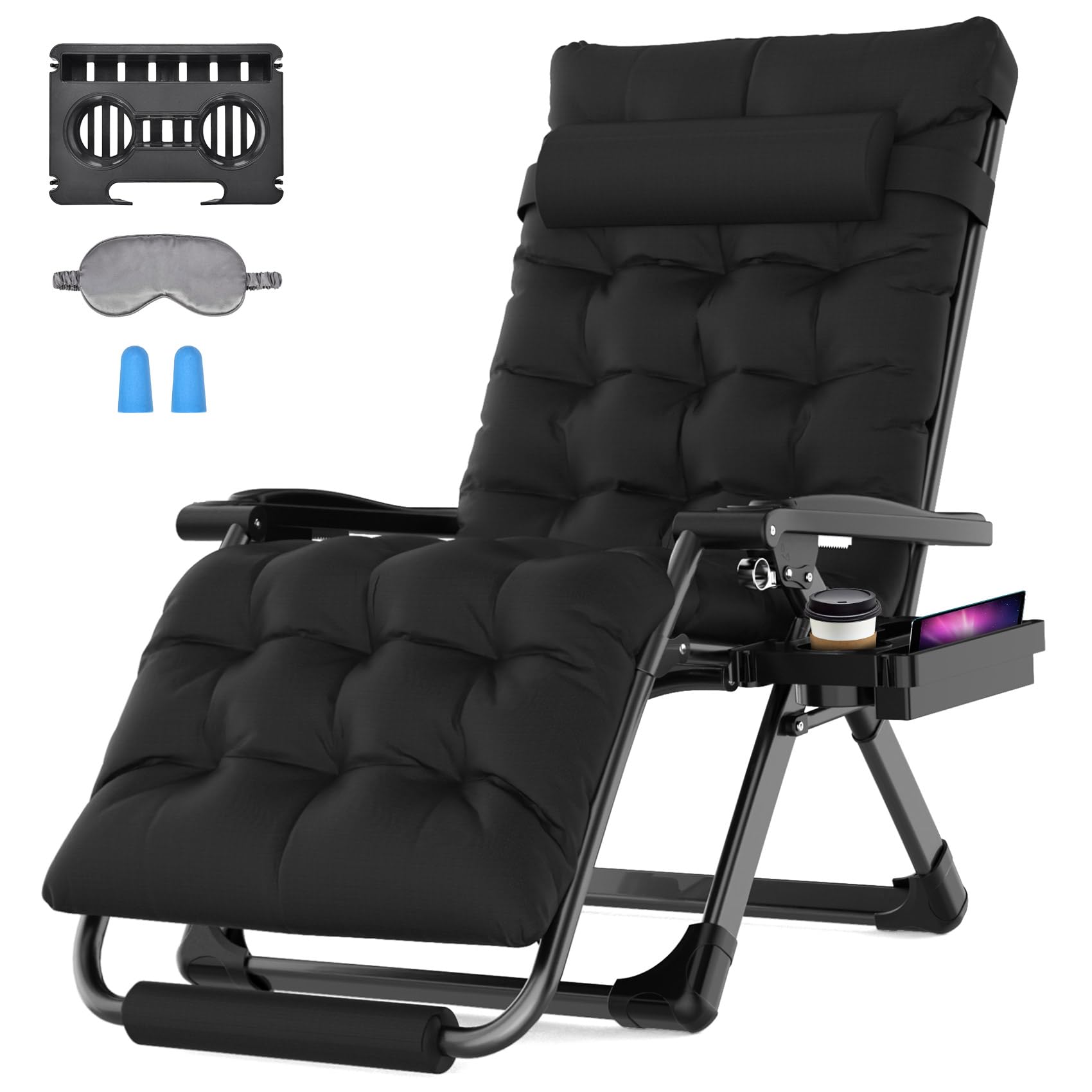 SuteckZero Gravity Chair 29In XL Reclining Lounge Chair w/Removable Cushion & Headrest, Upgraded Aluminum Alloy Lock, Cup Holder and Footrest Patio Reclining Chair for Indoor Outdoor, 500lbs,Black