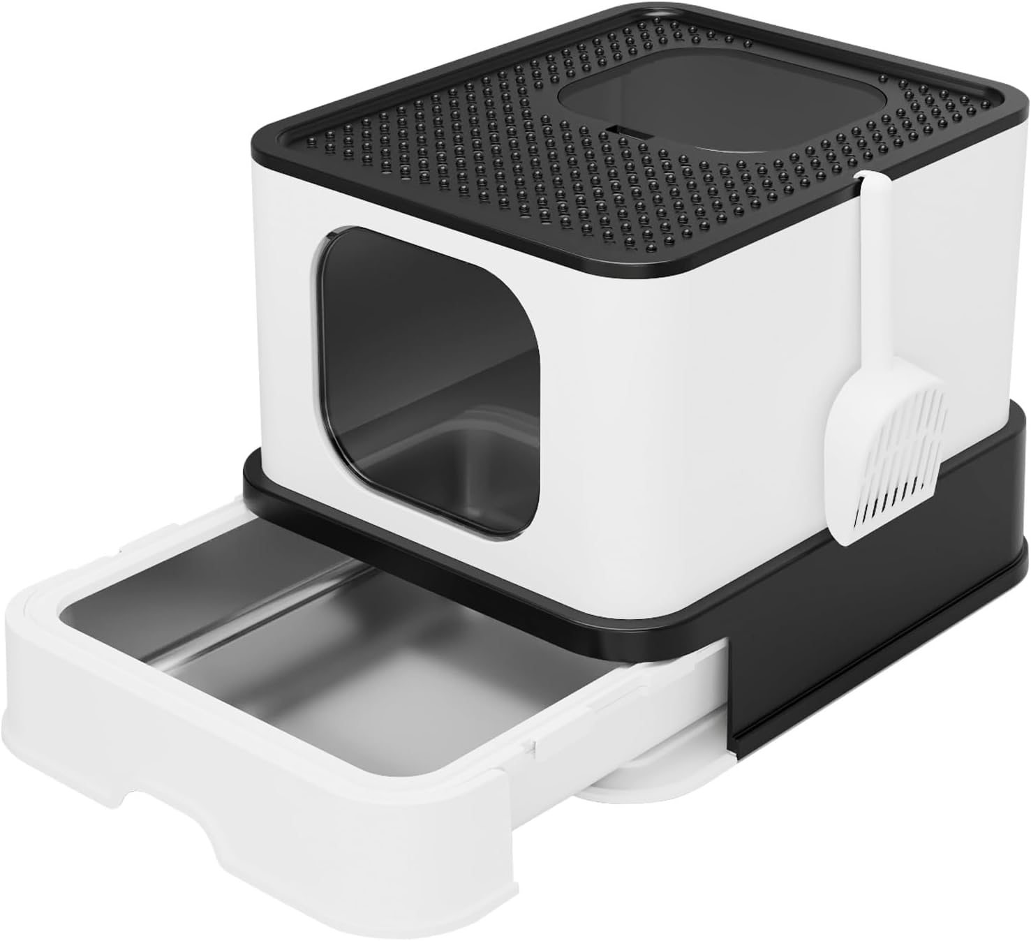 RIZZARI Stainless Steel Litter Box: Extra Large Design Prevents Leaks - Black Enclosed Cat Pan - Odors Control for Cats Under 25 lbs - Bathroom Living Room Use X-Large Carbon black