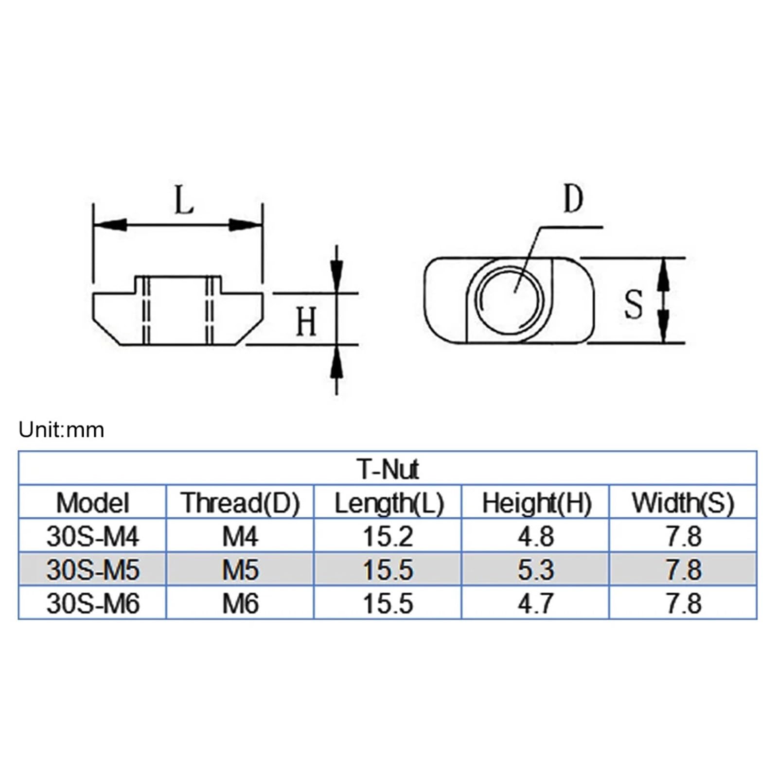 3030 Series M4 M5 M6 Thread T Nuts Hammer Head Fastener Nut for 30x30 Aluminum Extrusion Profile T Slot 8mm Linear Motion Guides(20 piecse,30s-m6)