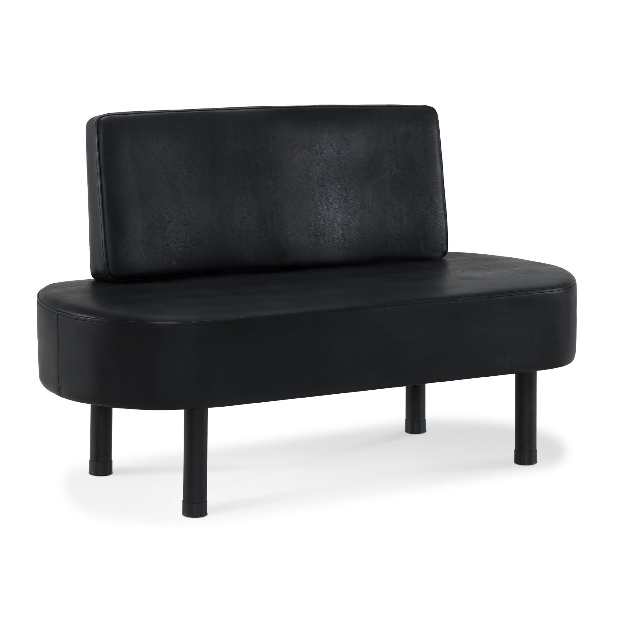 Barberpub con 3 posti e schienale, 130 cm, pancare per salone spa, imbottita con schienale, per soggiorno, arredamento per parrucchiere W517 (Nero/Finta Pelle)