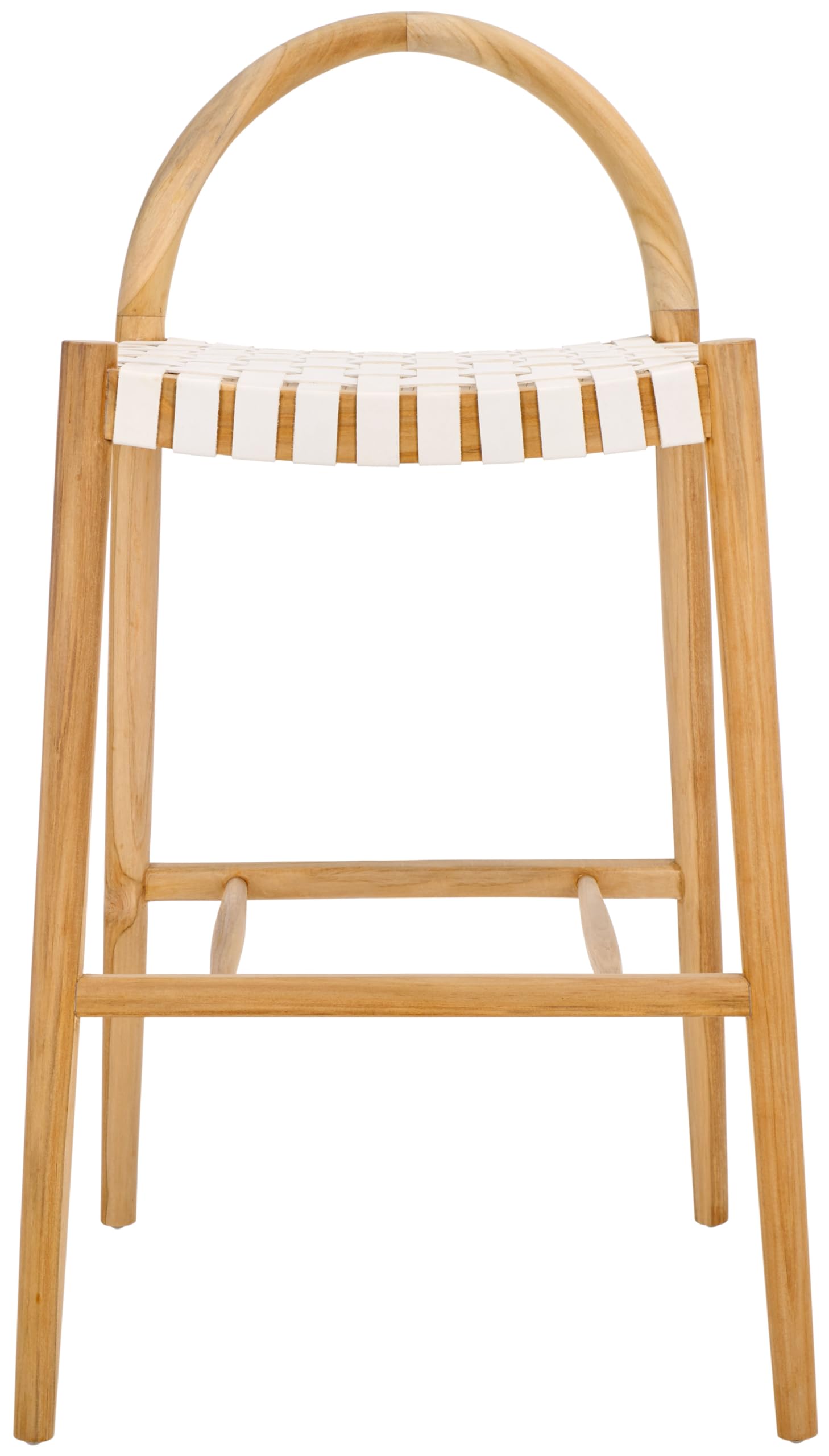 Home Collection Rhyan Taburete de bar de cuero tejido blanco/teca natural, madera maciza de madera maciza de 30 pulgadas (totalmente montado) 9