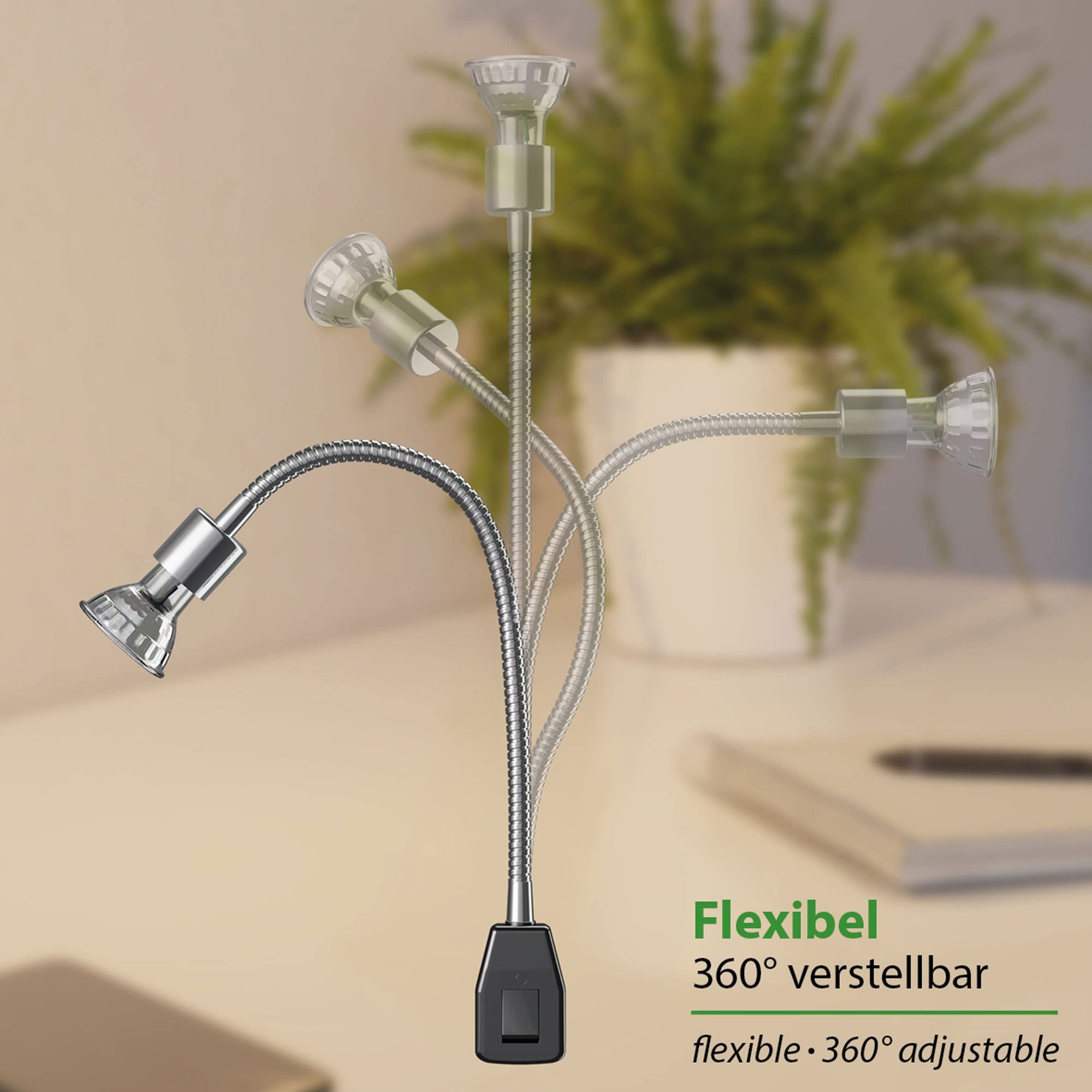 ledscom.de 2x lampe de prise LESCH lampe de lecture col de cygne, interrupteur, chrome/noir lampe LED 630lm blanc