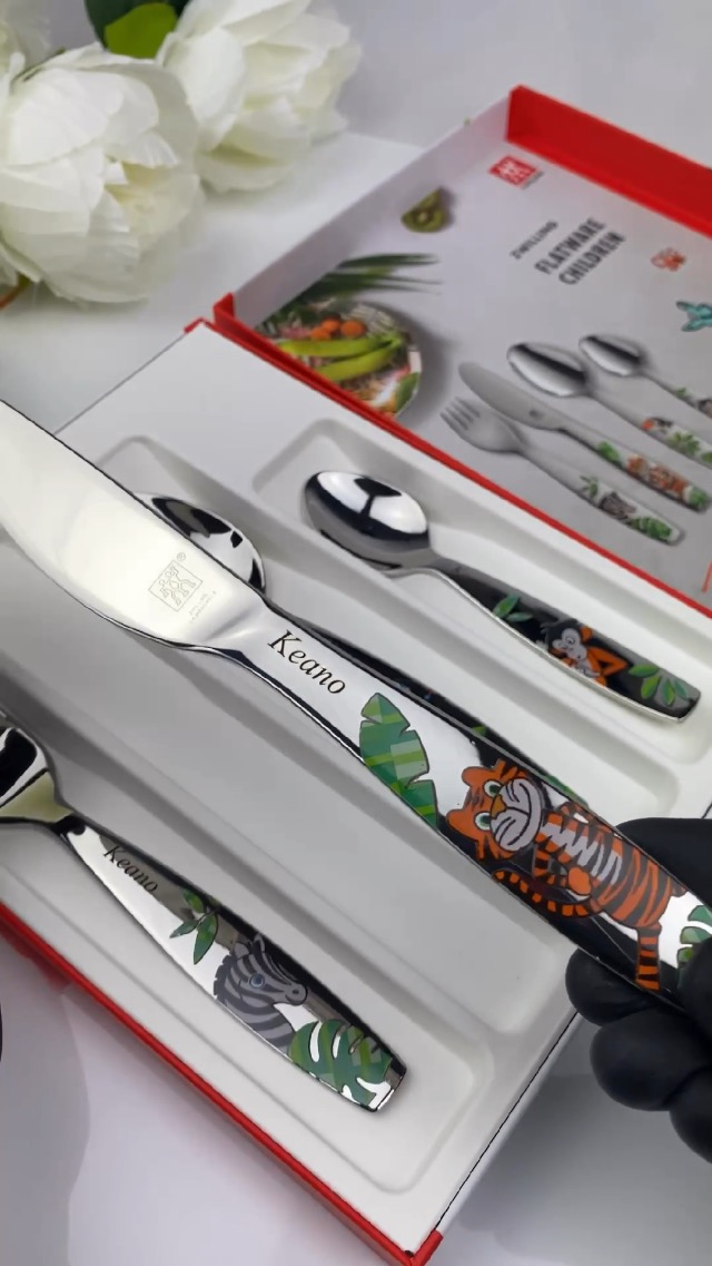 Couverts Enfant Zwilling Jungle Gravés Personnalisés - Set 4 Pièces Acier Inox 18/10