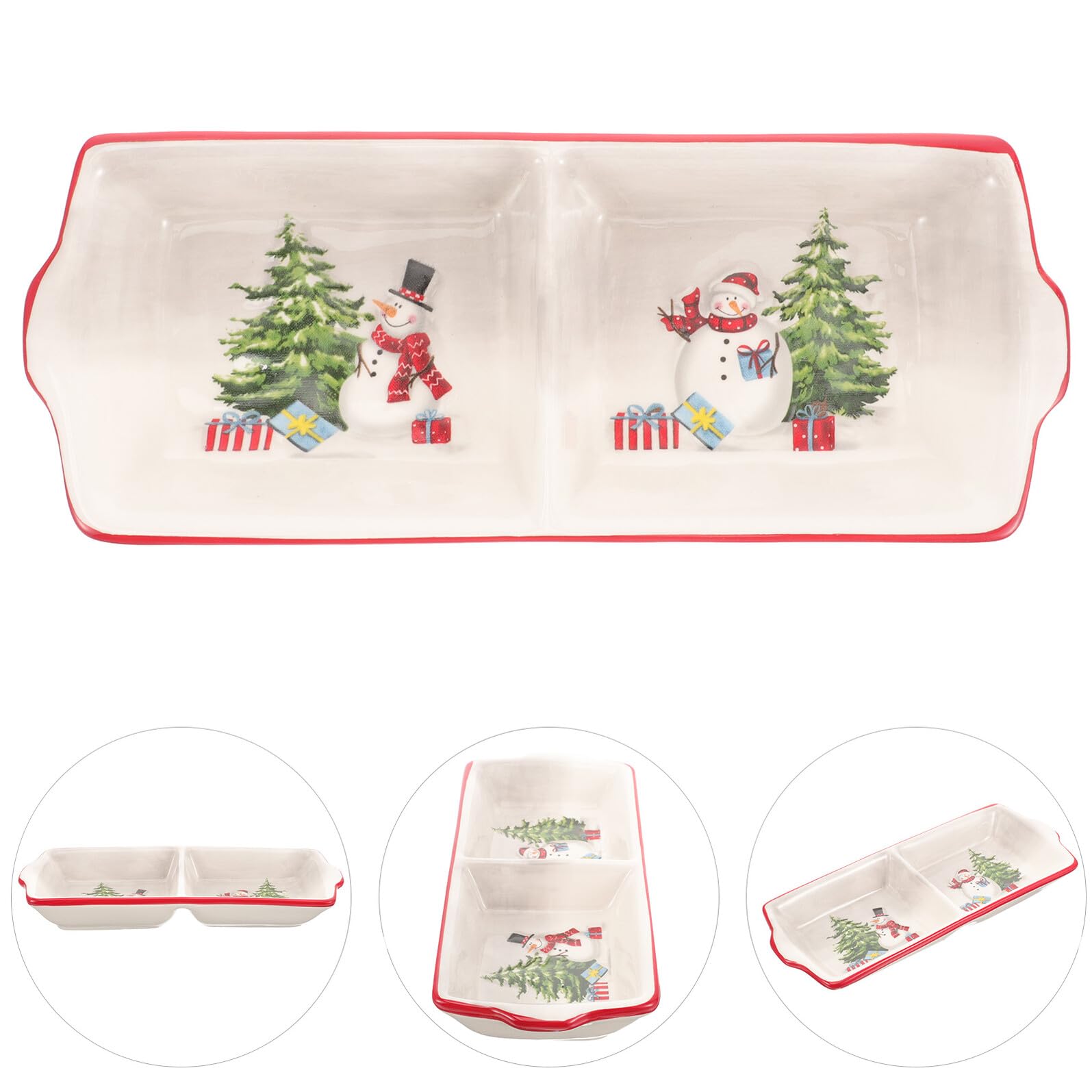 GALPADA Weihnachtliche Keramikschale mit Zwei Fächern Servierteller für Saucen und Snacks Kleine Dip Schale aus Langlebiger Keramik für Zuhause und Restaurant