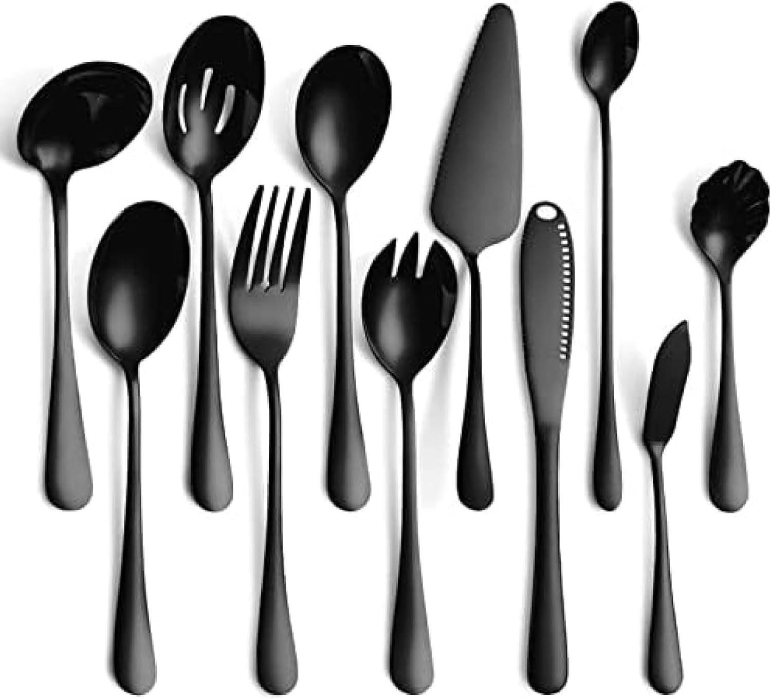 Juego De Cubiertos De 11 Piezas para Servir, Juego De Utensilios De Servir En Oro Rosa Arco Iris Negro, Incluye Servidor De Pasteles, Cuchara De Servir Ranurada para Buffet, A