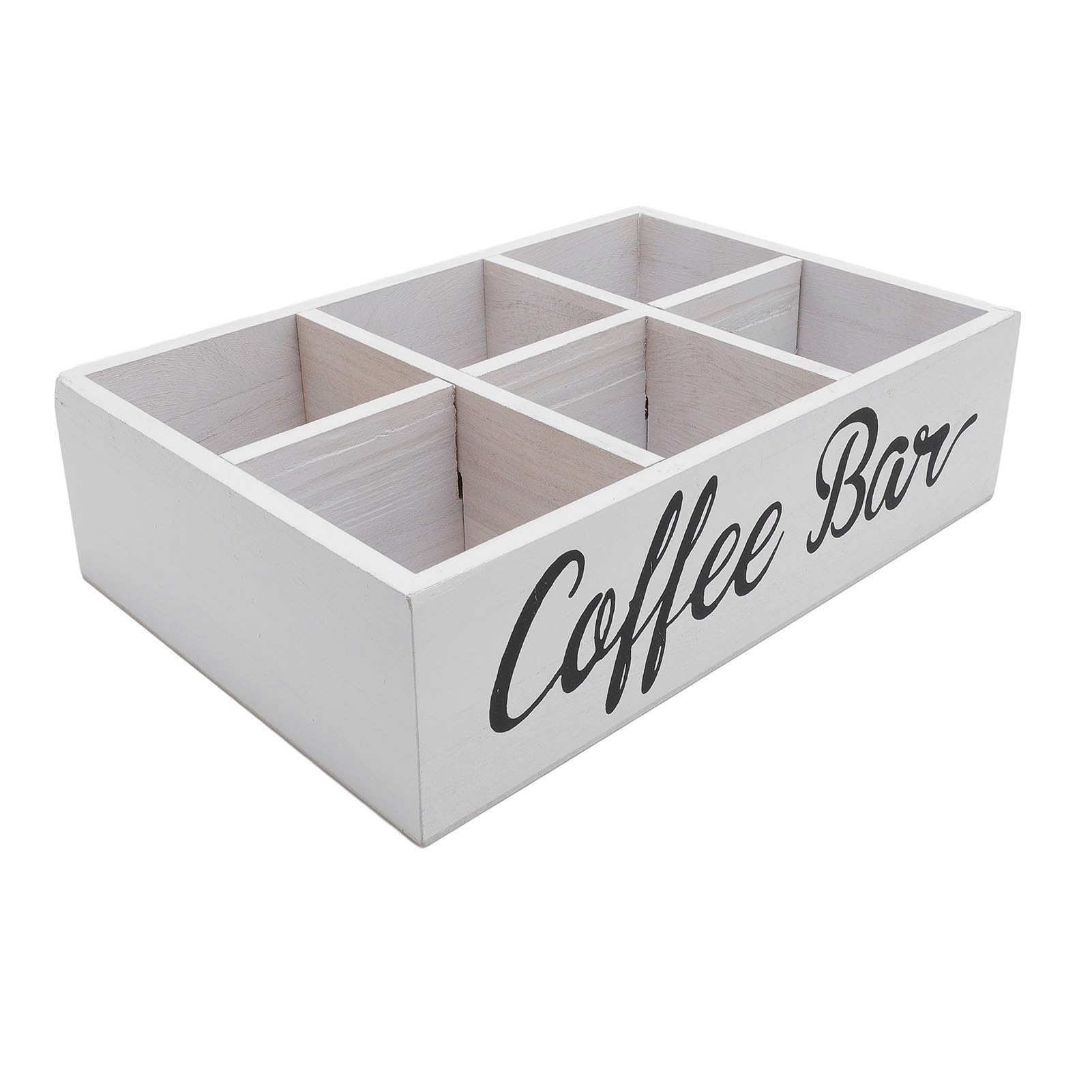 Jelquix Coffee Bar Storage Basket, Wooden Coffee Station Organizer Pod Holder for Countertop with Removable Dividers, Farmhouse Style (White)