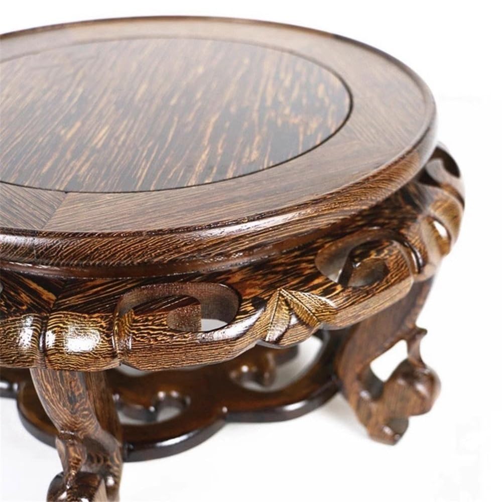 Podstawa wazonu Drewniana półka bonsai do wystroju domu, okrągłe podstawy do doniczek z rzeźbionym szkieletem wyświetlaczem (mały)