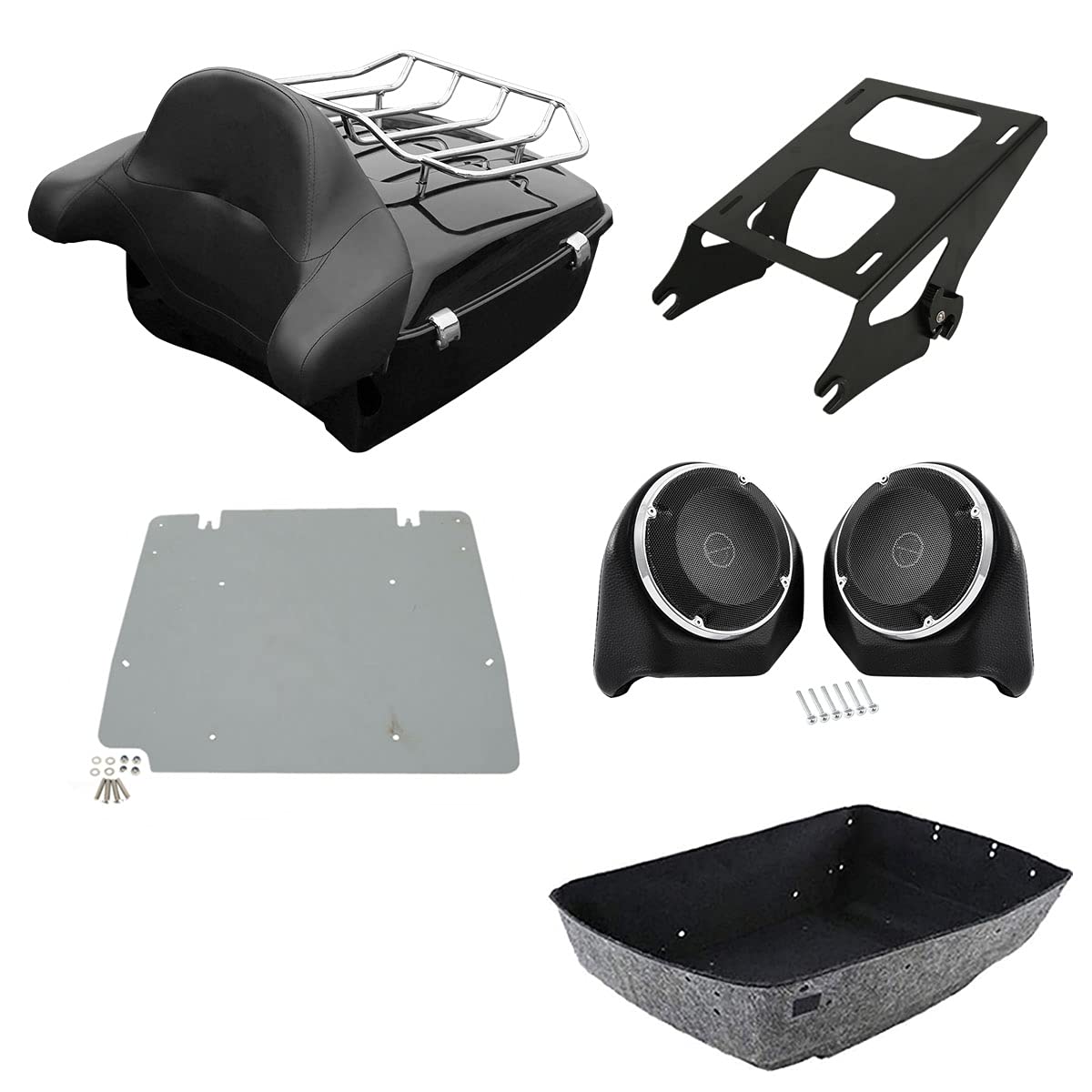 TCMT 13.7" King Tour Pak Pack Trunk Backrest Pad Luggage Mount Rack Speakers Base Plate Fit for Harley Touring CVO Road King Electra Street Road Glide 2014-2022