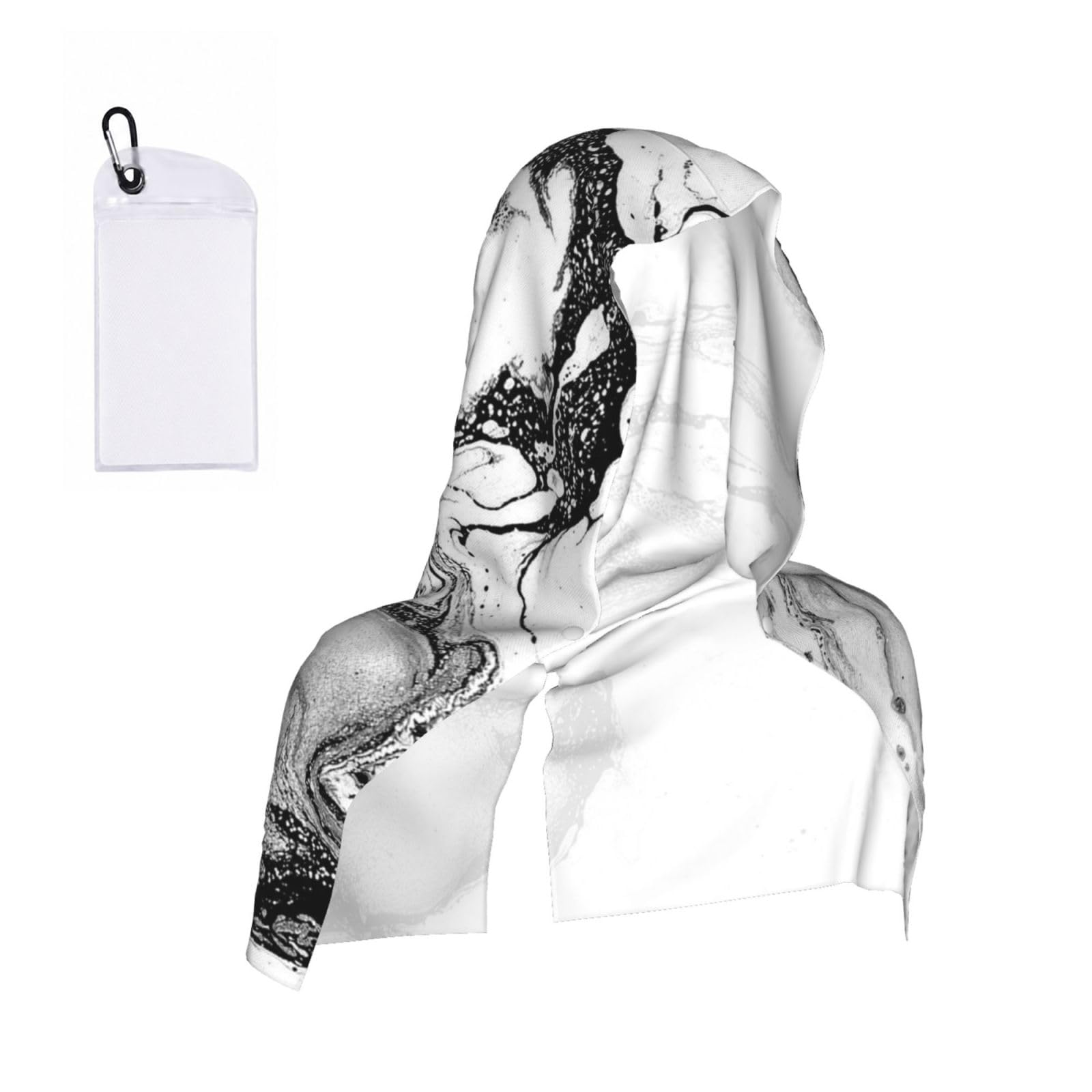 Esnaiuvcd Black And White Marble Print Multifunctional Cooling Hoodie Bandana Portable Sweat Absorbing Design For Beach Workouts Exercise Heat Relief Accessories