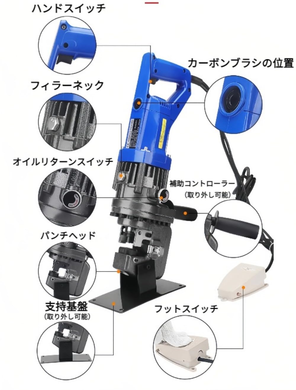 Amazon | VGVG電動油圧穴あけ機、電動油圧パンチャー、1800W アングル