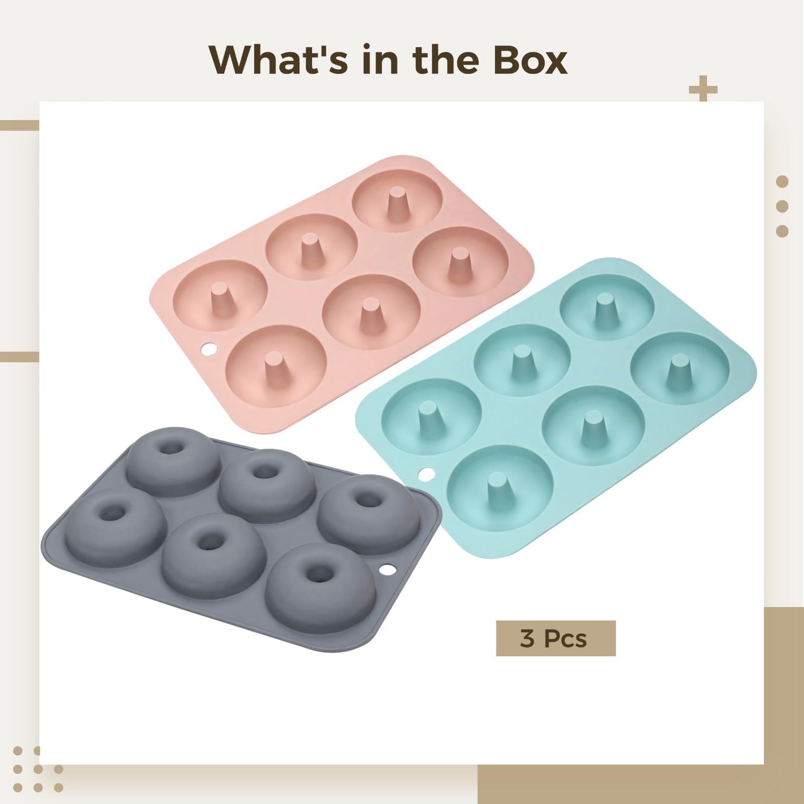 Silikon Backformen für Donuts, 3er Set Donut Backformen, Pink, Blau, Grau, 6 Mulden Design, Bagel Formen für selbstgemachte Backwaren