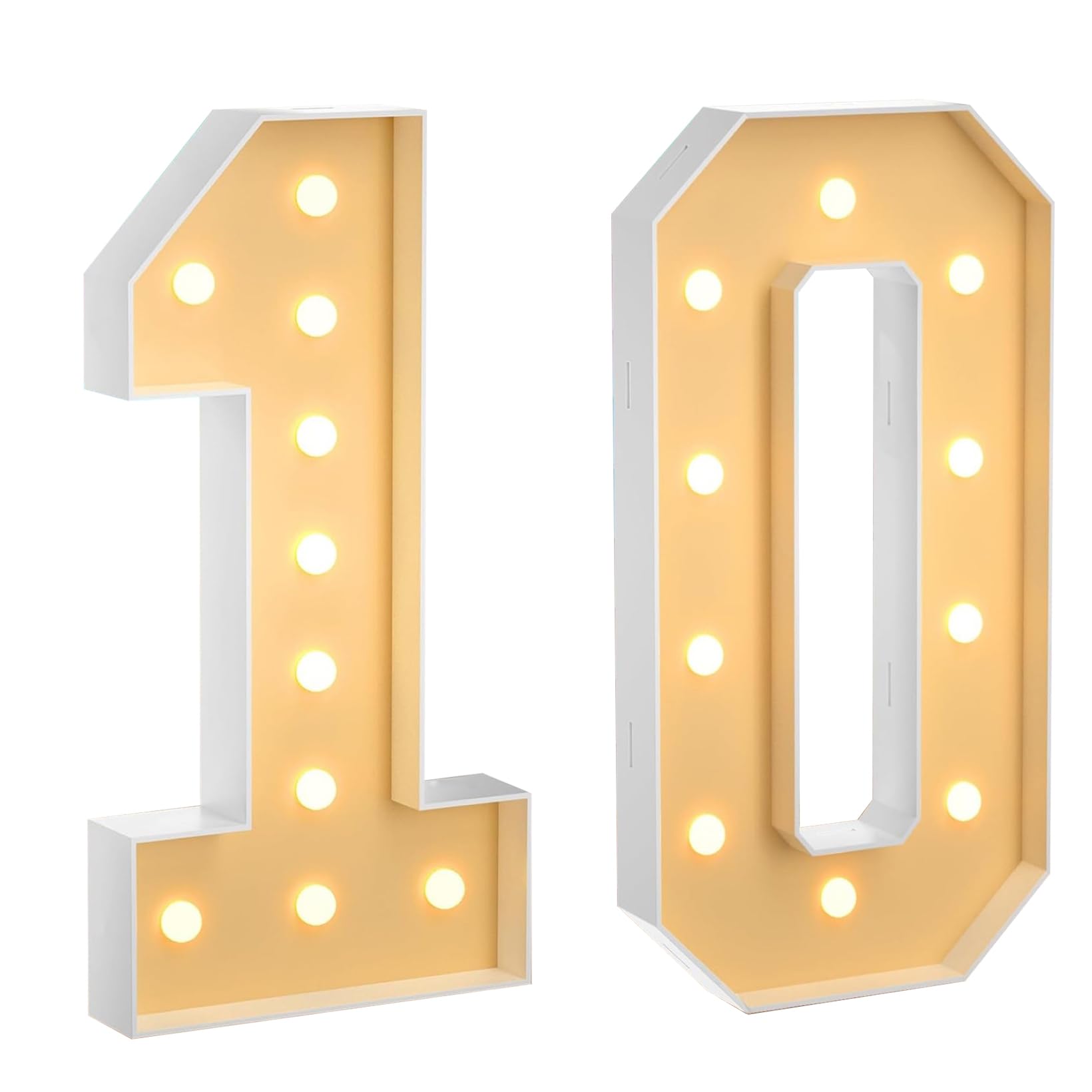 100 cm, grande numero 10 con luci a LED, decorazione a mosaico, luce bianca calda, per casa, feste, compleanni, matrimoni, compleanni e Natale