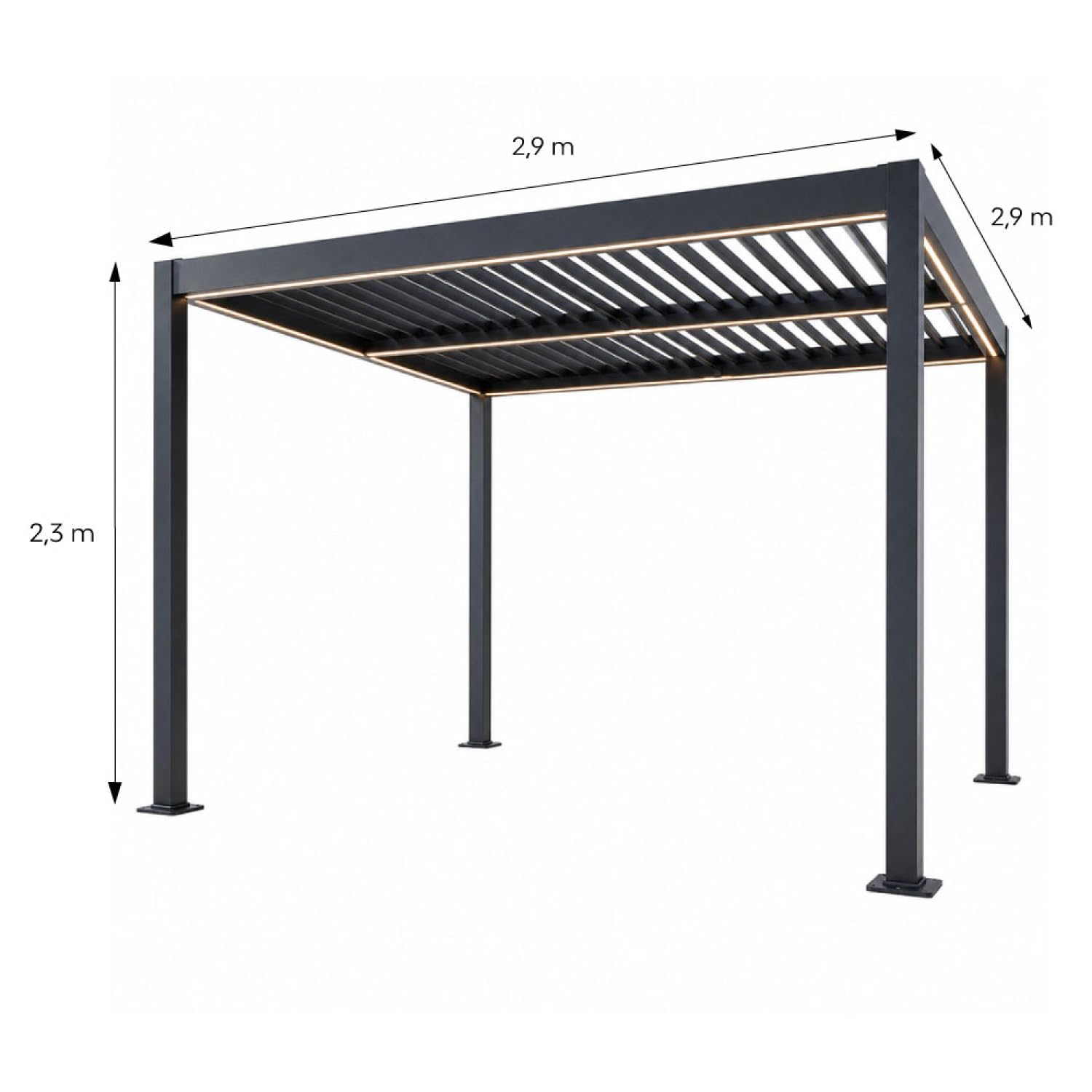 Pergola Bioclimatique CORFU LED 300 cm Noir Aluminium Lames Orientables