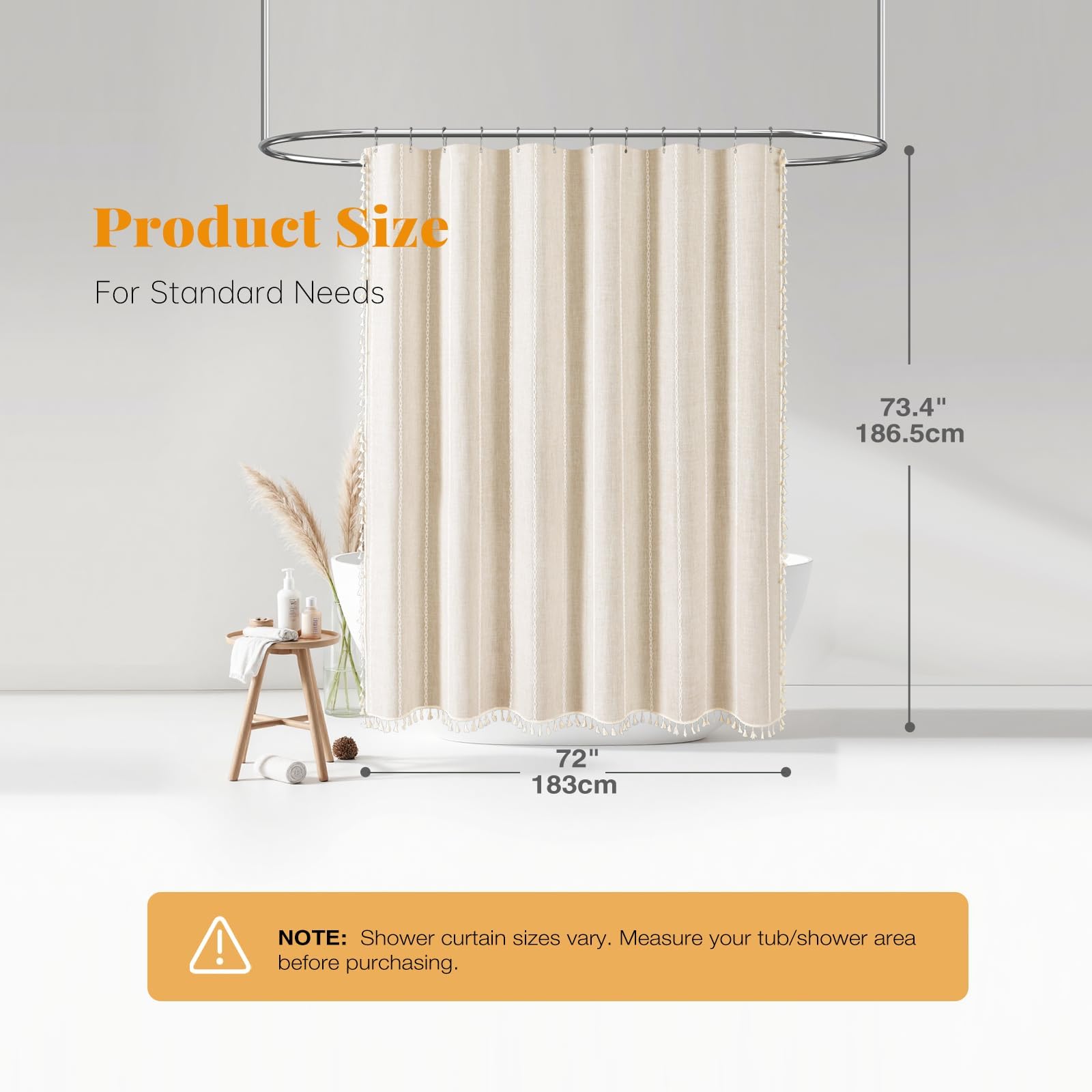 BTTN Boho Farmhouse Shower Curtain, Striped Linen Fabric Shower Curtains with Tassel, Durable and Washable - Image 2