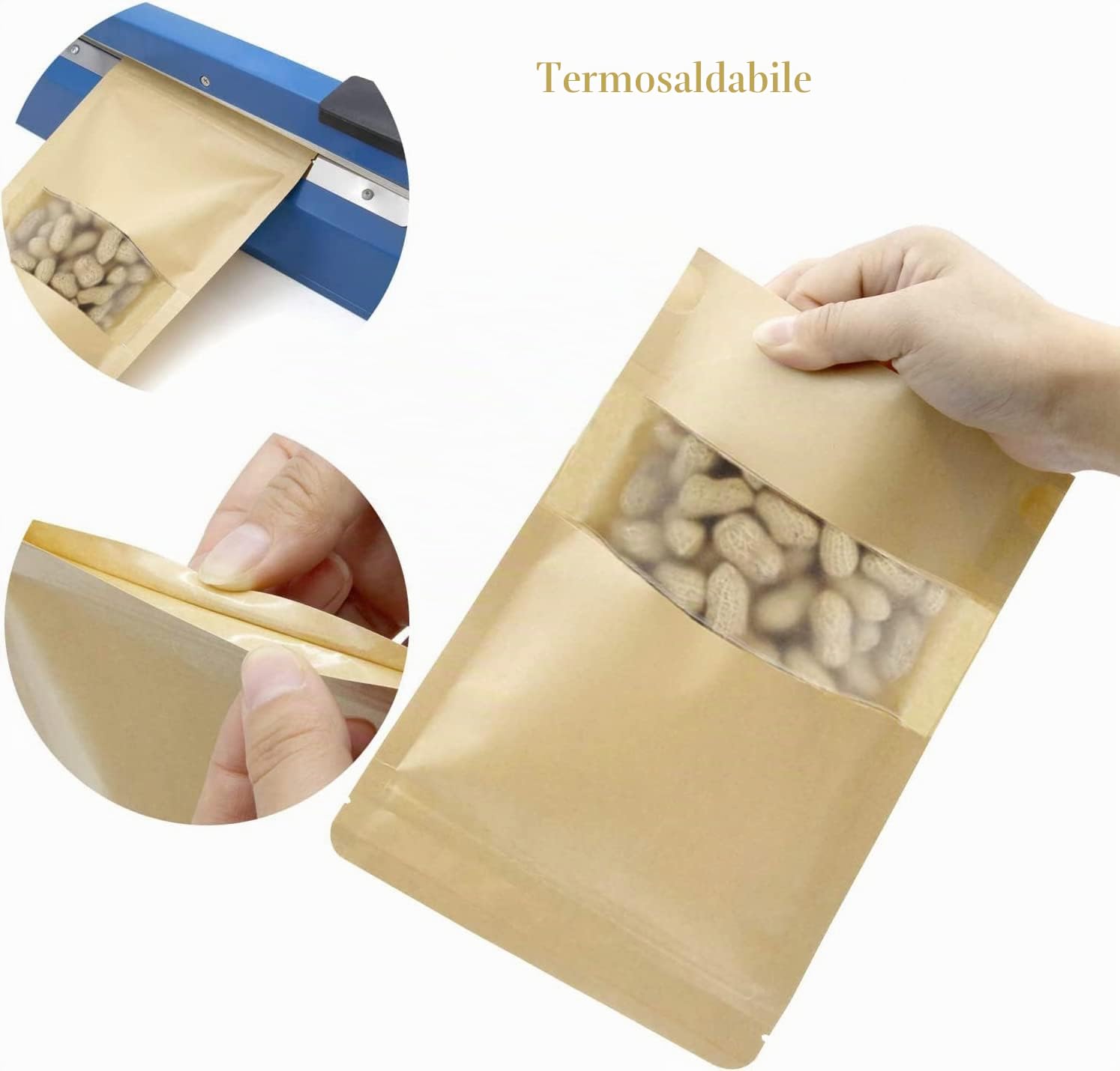 SENENQU 200 Pezzi 16x22cm Sacchetti Alimenti Richiudibili | Carta Medi, per Confetti, Sacchetto Pane, Regalo, Buste Carta Alimenti, Sacchetti Confetti, Richiudibili Alimentari