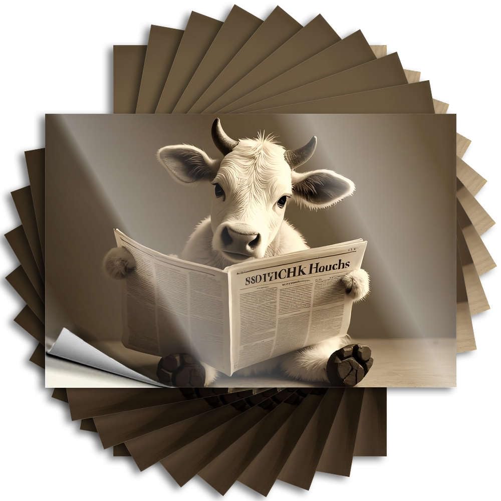 A Cow Reading A Newspaper Coastal Sticker | Hot Waterproof Vinyl Bottle Sports Removable Decal Peel Stick(6X9CM)