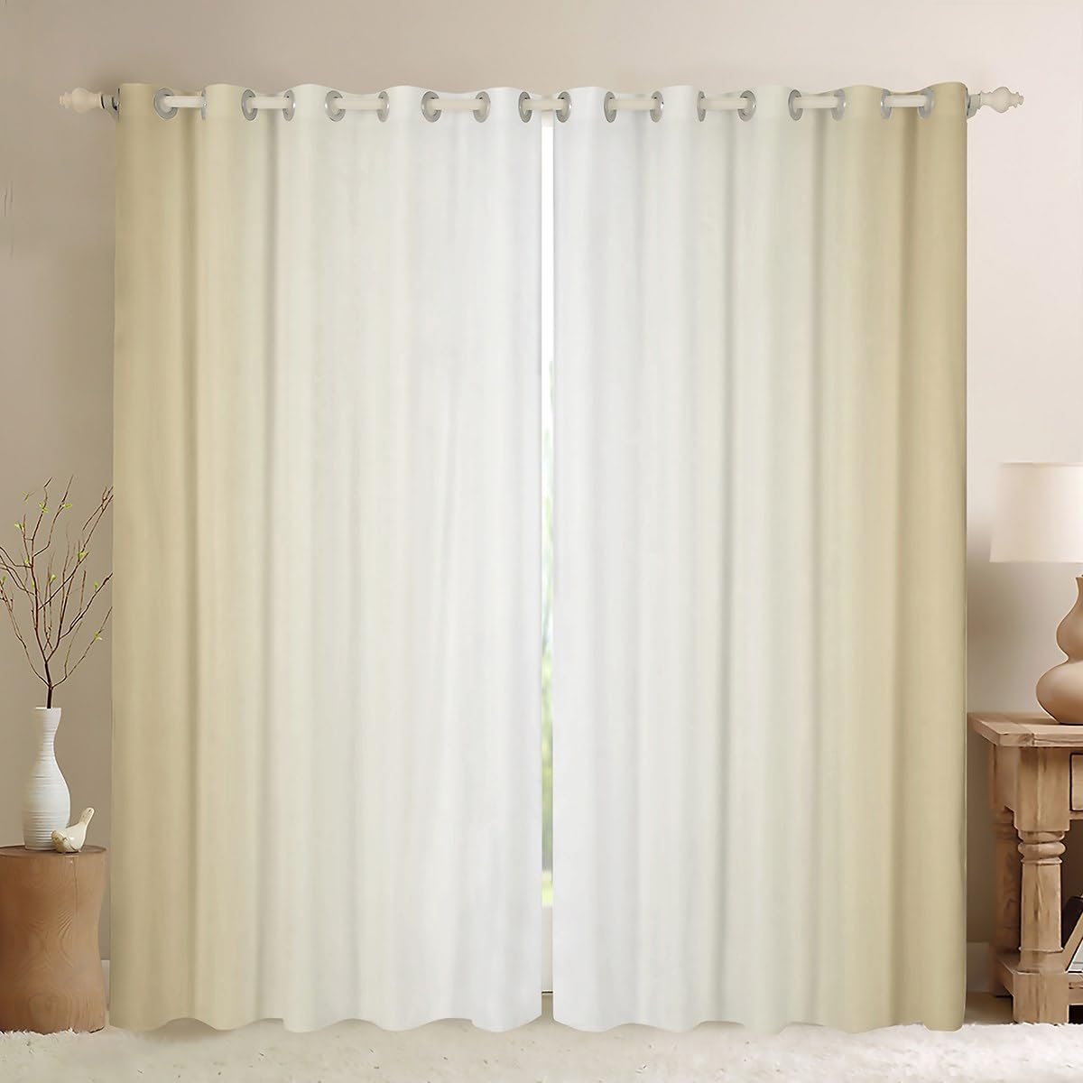 Beige Darkening Drapes Gradient Style Curtains for Bedroom Living Room For Kids Women Men Ombre 30%-50% Blackout Curtains Geometric Window Treatments W52*L90