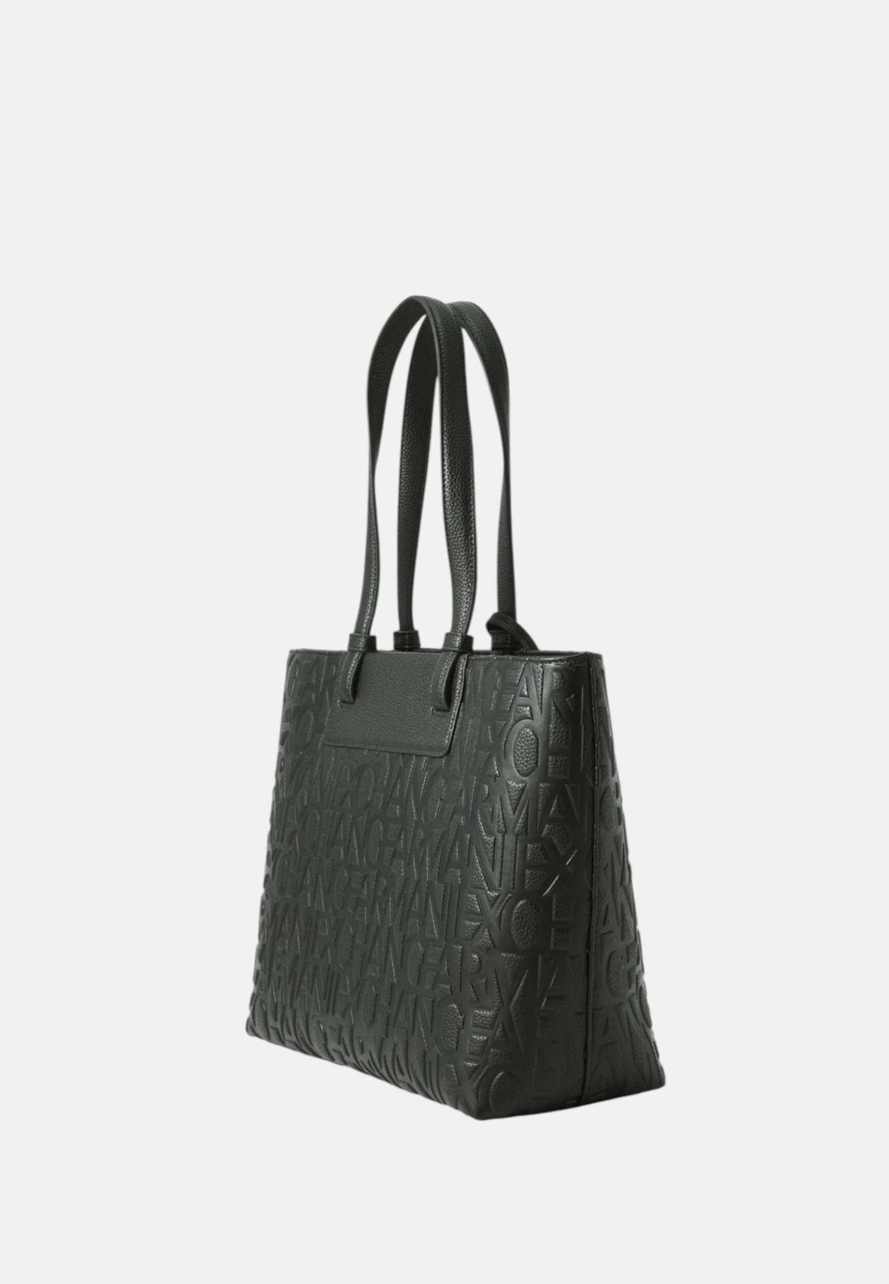 Armani Exchange Women's Liz Patent Embossed Logo Texture Shopping Bag, Black, TU