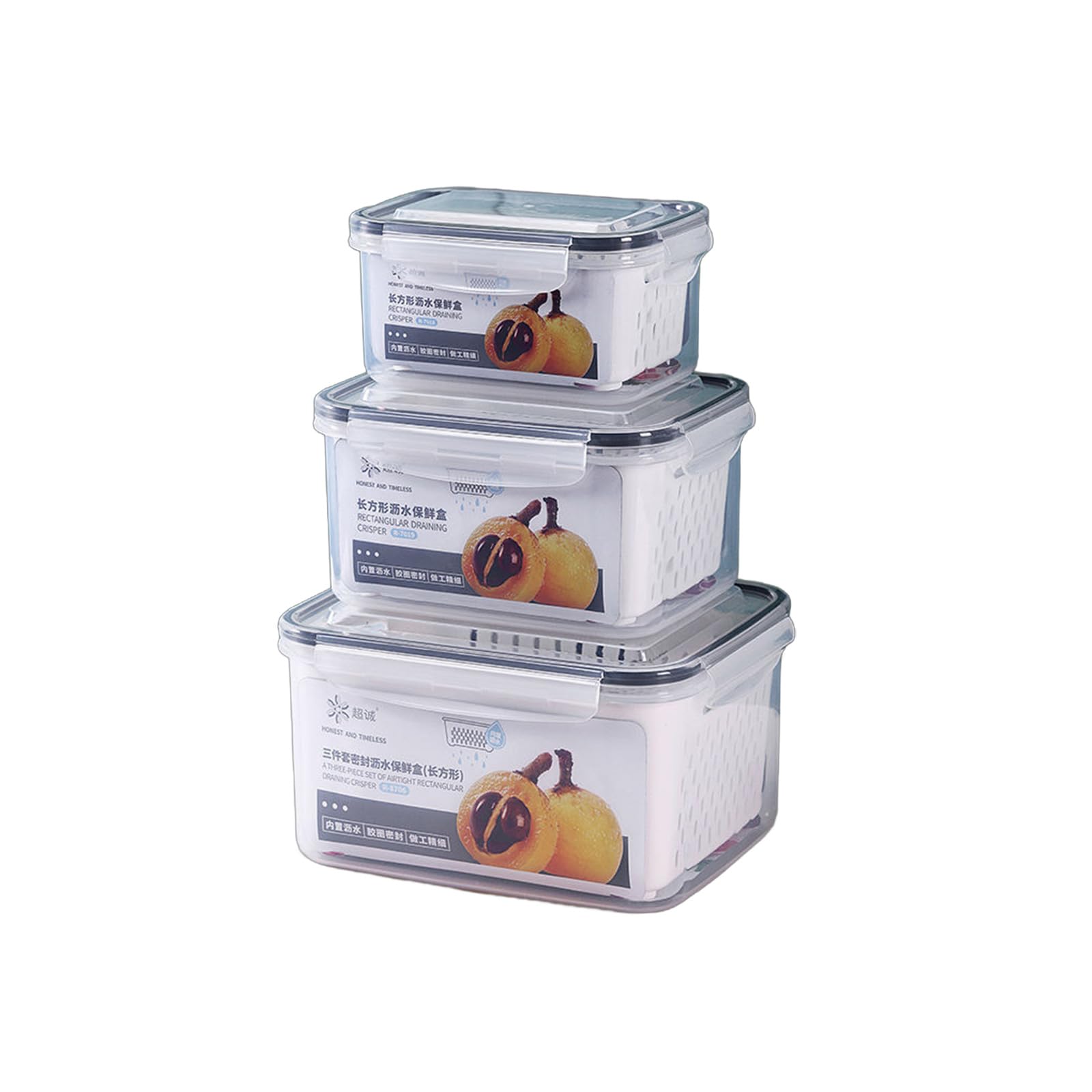 Tsophreniq Fruit and Salad Crisper Set Practical Kitchen Storage Box with Colanders Stackable Preserving Organizers Salad Storage Box