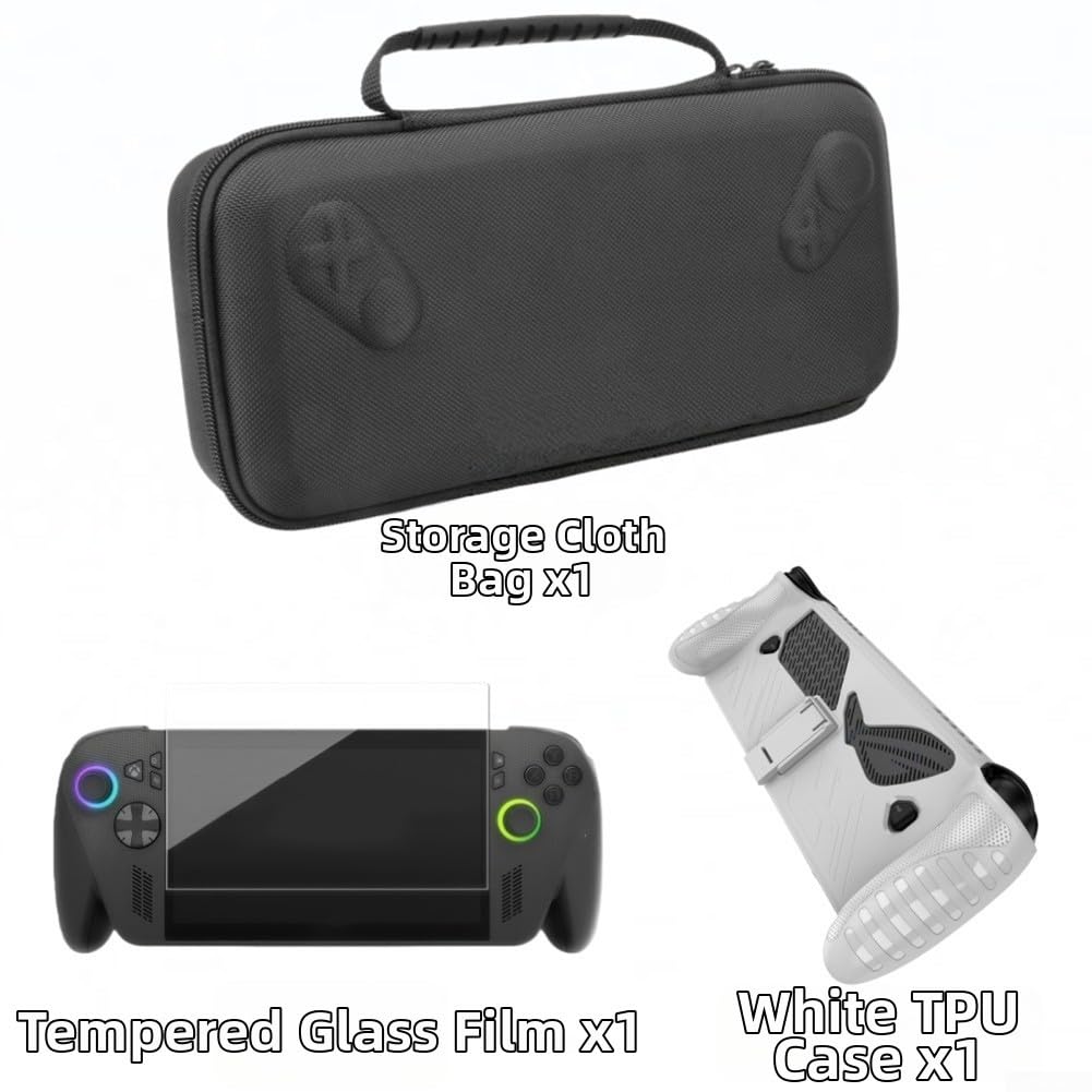Schutzhülle & gehärtetes Glas für ROG für Xbox Ally-X Konsole Aufbewahrungstasche Set, Soft für TPU Cover Skin Shell, rutschfeste und kratzfeste Abdeckung (Schwarz)