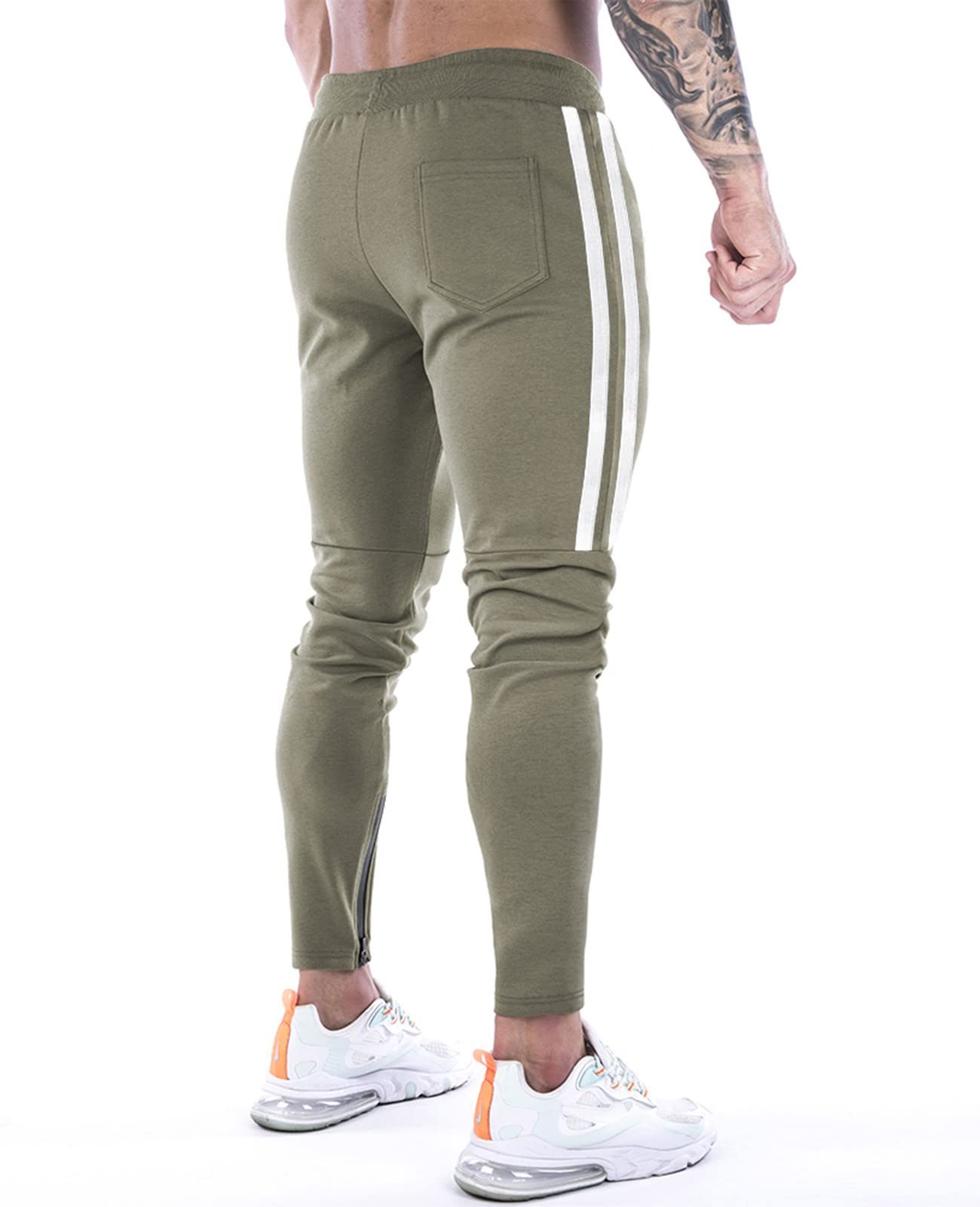 Suwangi Pantaloni Tuta Uomo Palestra Running della Allenamento Slim Fit Design a Righe con Tasche Zip