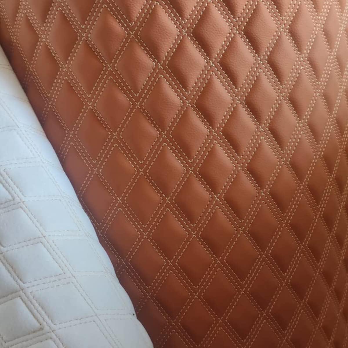 Diamond Quilted Faux Leather Vinyl Fabric Foam Backed for DIY Car Headliner Furniture Upholstery 59 x 39 inch (Orange)