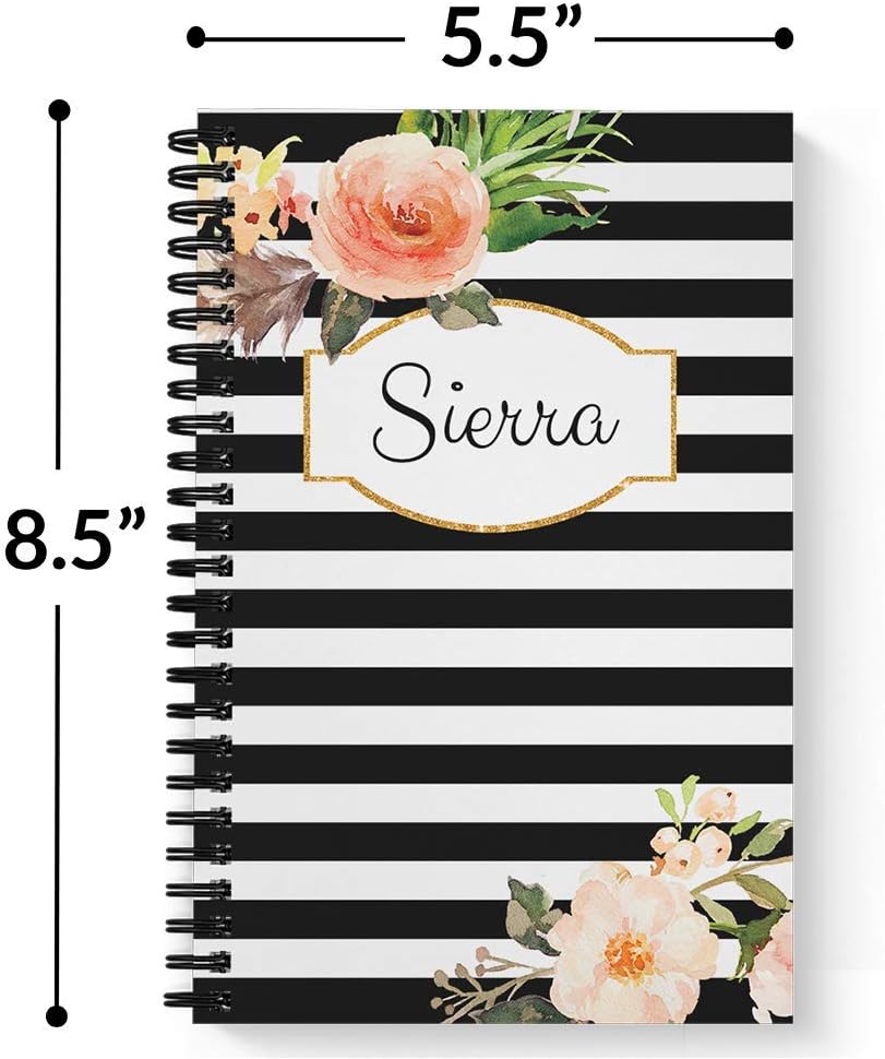 Gotcha Covered Notebooks HARDCOVER Classic Floral Personalized Notebook/Journal, Satin Matte Finish, 120 pages of your selected paper, lay flat wire-o spiral. Size: 5.5” x 8.5”. Made in the USA