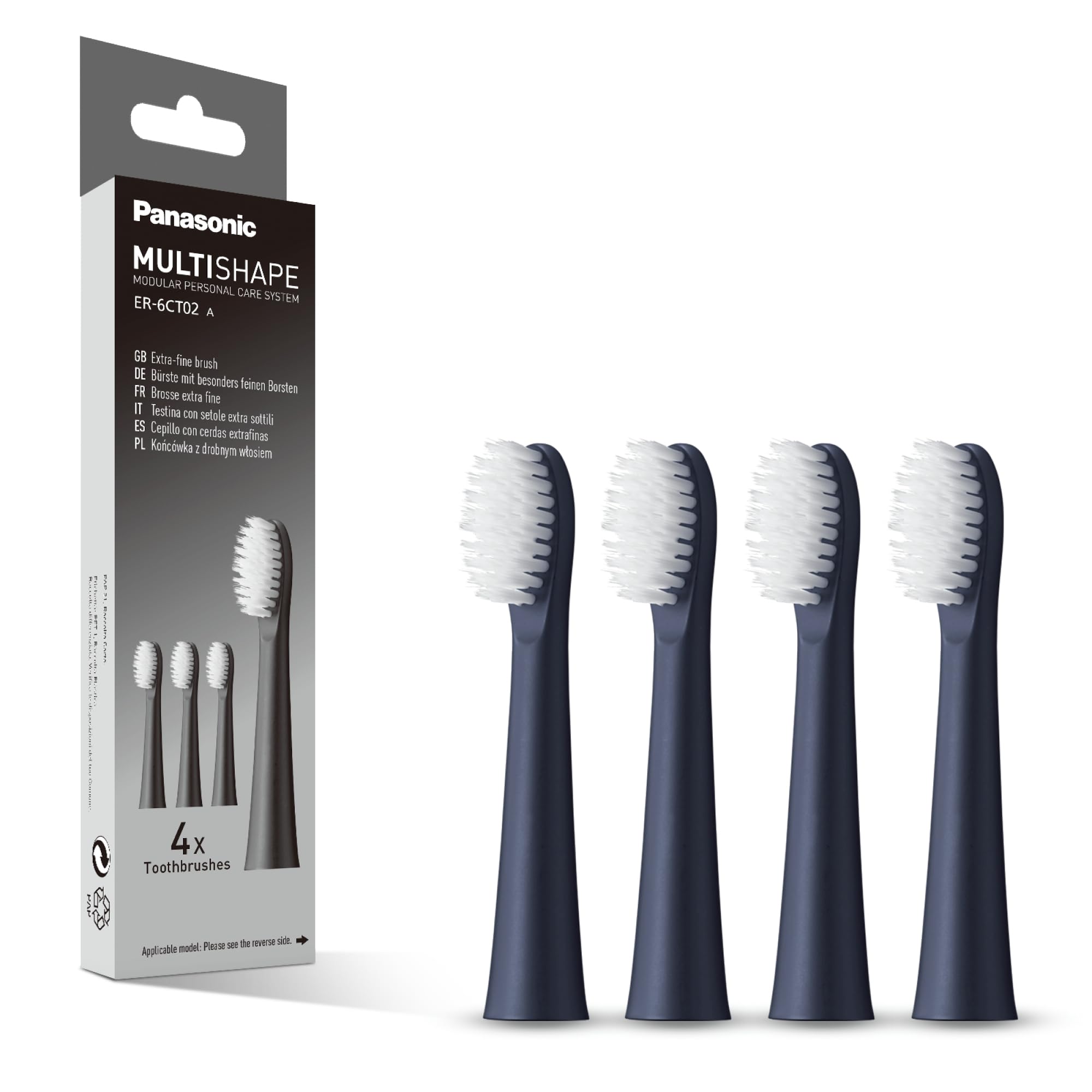 Panasonic Panasonic ER-6CT02 Wet and Dry Electric Toothbrush Head Replacement with Extra-fine Brush (x4), Compatible with MULTISHAPE Modul