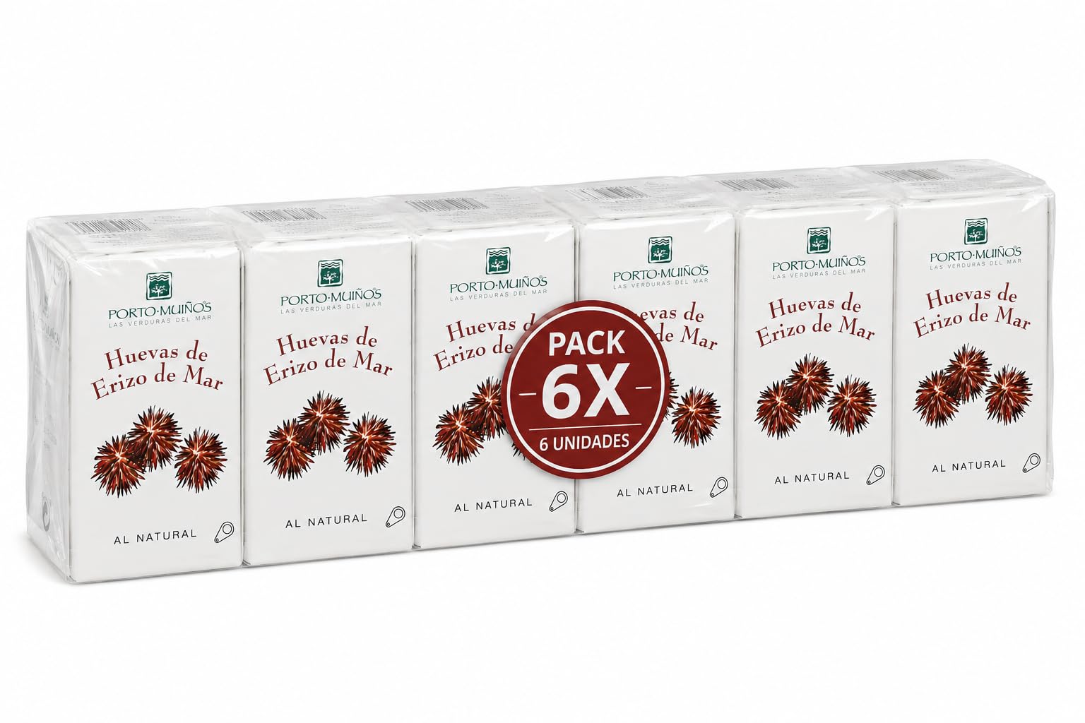 Pack 6x Huevas de Erizo de Mar al Natural Porto Muiños 50 g | 6 Latas de 50 g (Total 300 g) | Conserva Gourmet de Erizo