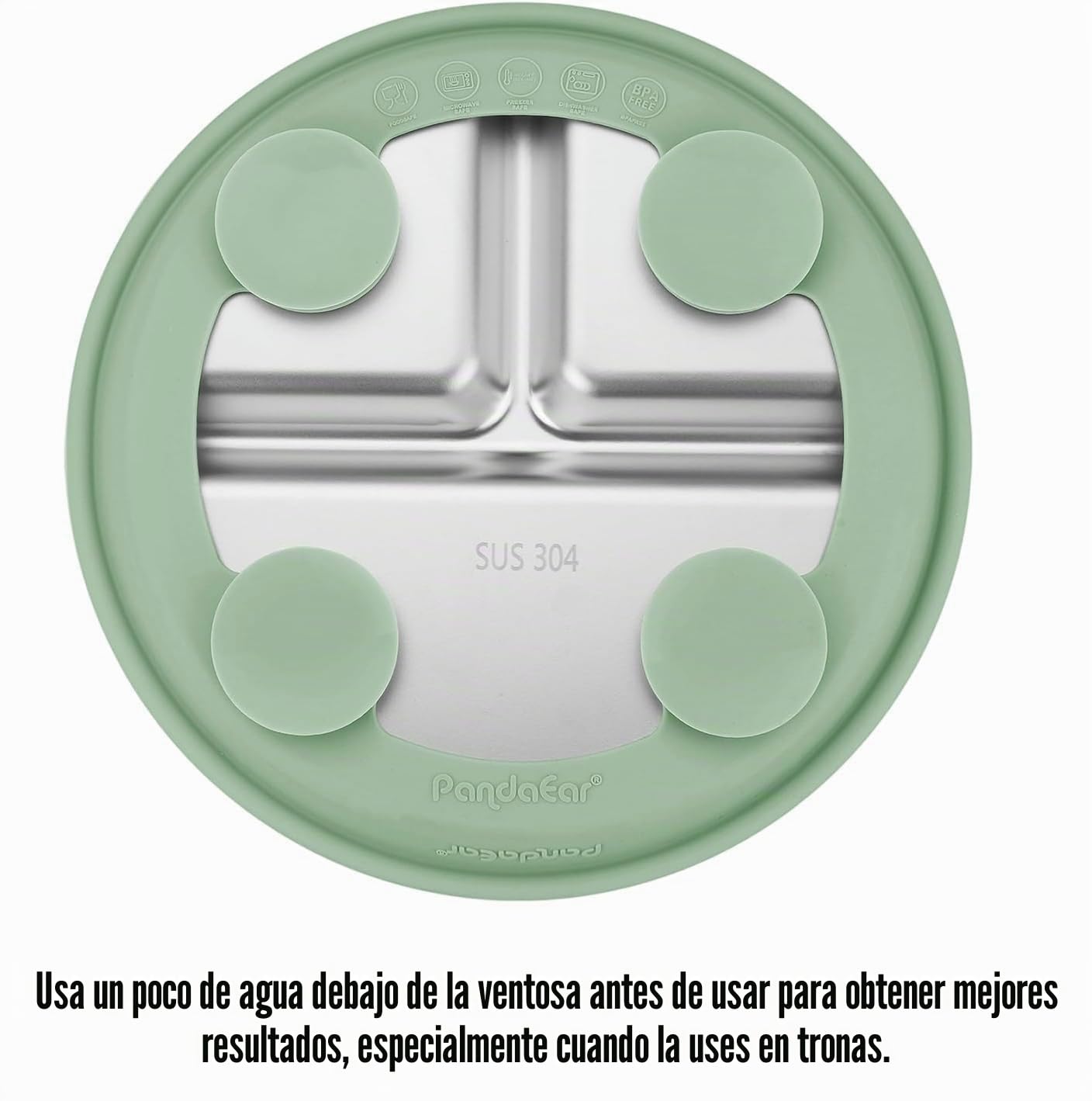 PandaEar Platos con Ventosa de Acero Inoxidable para Bebé Pack de 3 | Pack de 3 platos con ventosa, Con tapas, De acero inox y silicona, Sin BPA, Aptos para lavavajillas.