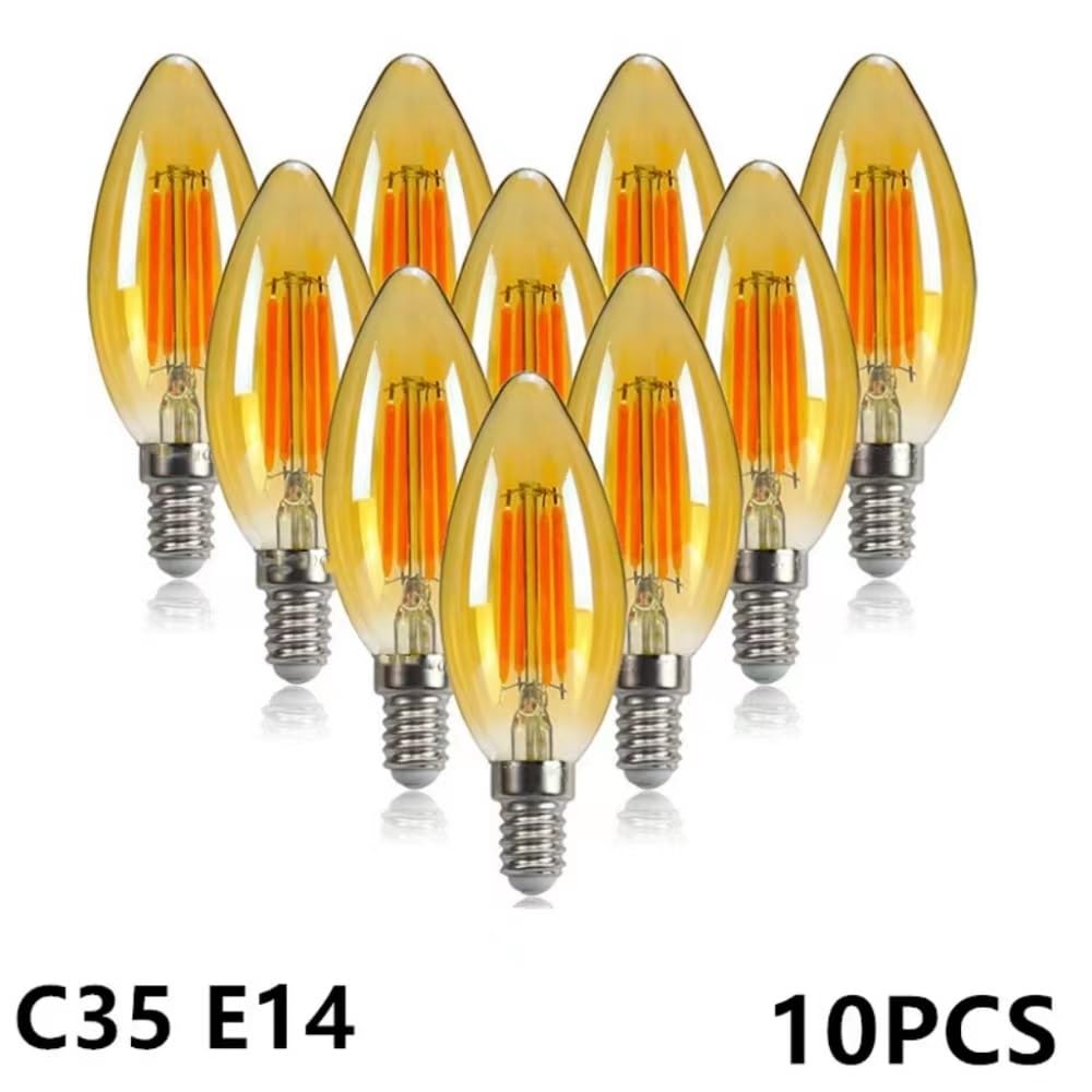 10 Stück C35 4W 6W LED Filament Dimmbar Kerzenlampe 220V 110V E12 E14 E27 Kronleuchter Kerzenhalter Basis Flammenform Lampe (C35 2700K,E14 110V_YES_6W)