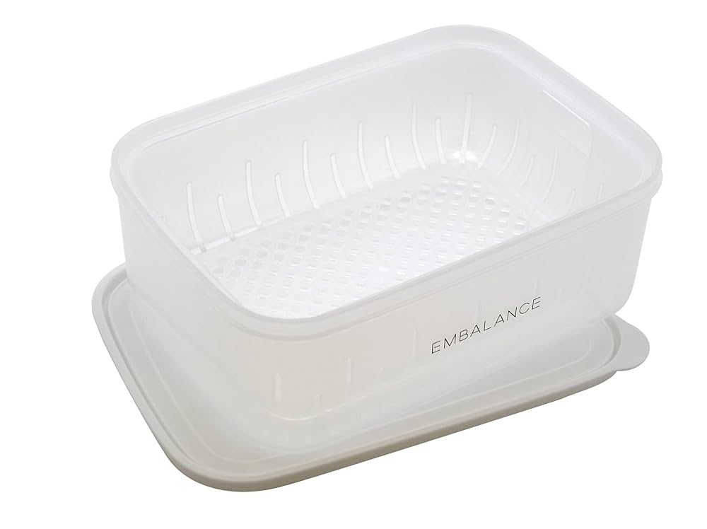 【ほぼ未使用】エンバランスクリアタッパーとレクタングルザル付きセット エンバランス レクタングルコンテナXL2100ml（ザル付き