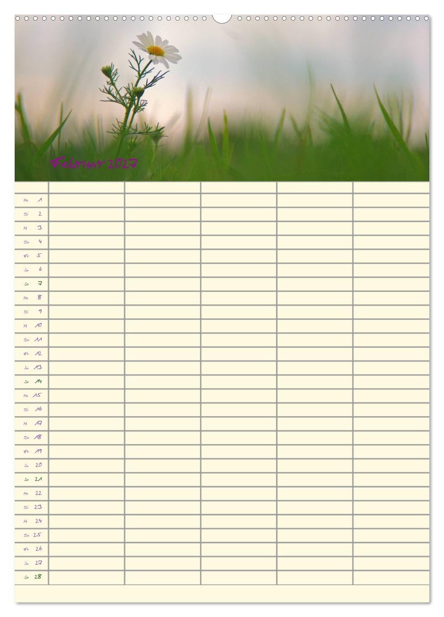 CALVENDO - Der Naturgarten Familienplaner (Wandkalender 2027 DIN A2 hoch), Monatskalender: Dieser Familenplaner bietet die Möglichkeit bis zu 5 Personen zu managen. Freundliche Naturbilder begleiten d