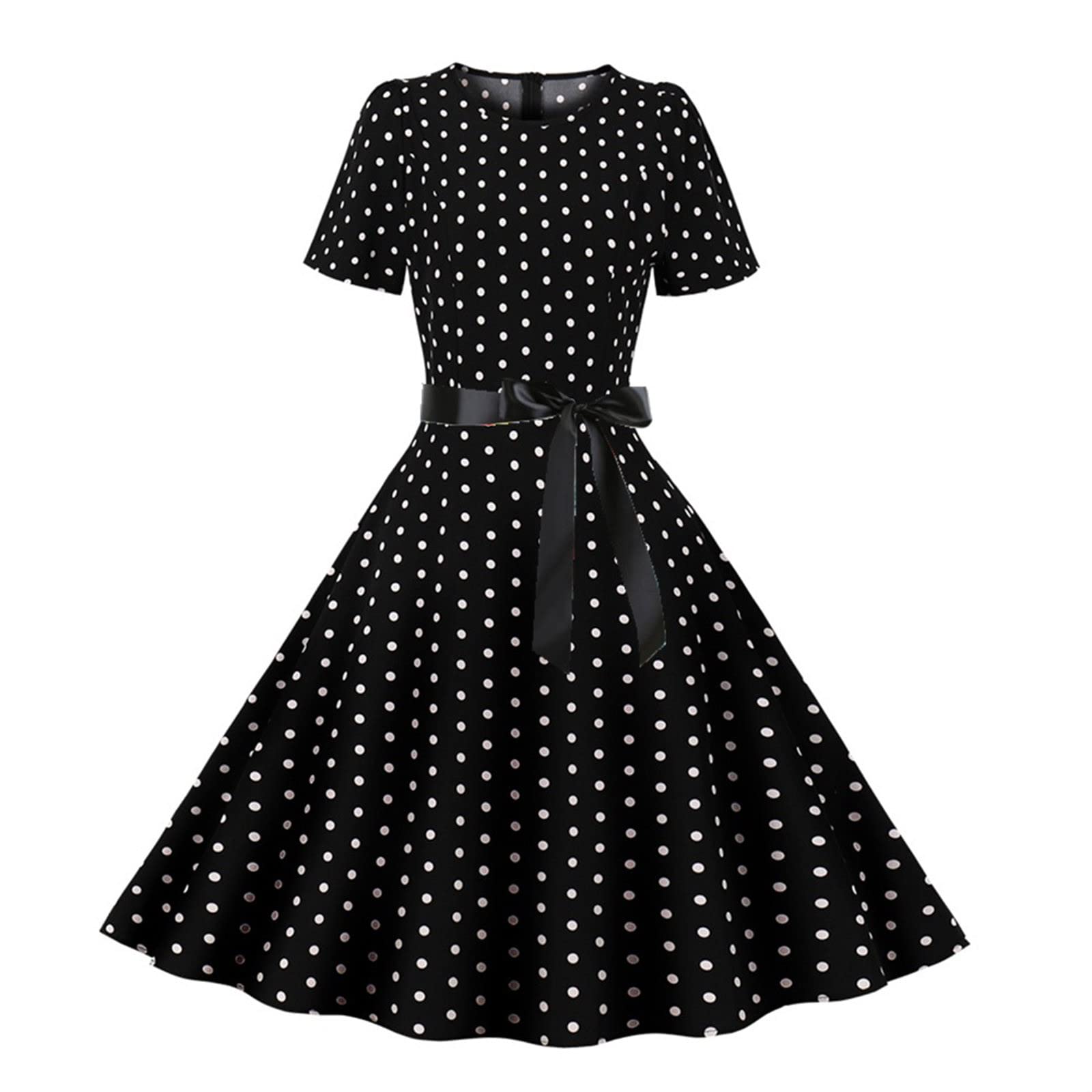 Lmzaren Women's Dresses for Teen Girls Polka Dots Print Flare Dress Short Sleeve Dress Party Elegant Casual Dresses Dance