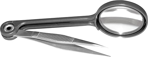 Performance Tool W3213 4x Magnifying Glass with Stainless Steel Tweezer for Deta
