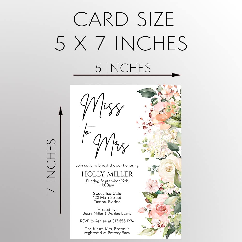 Miss to Mrs Floral Bridal Shower Invitations Personalized Custom Miss to Mrs Floral Invites (12 count)