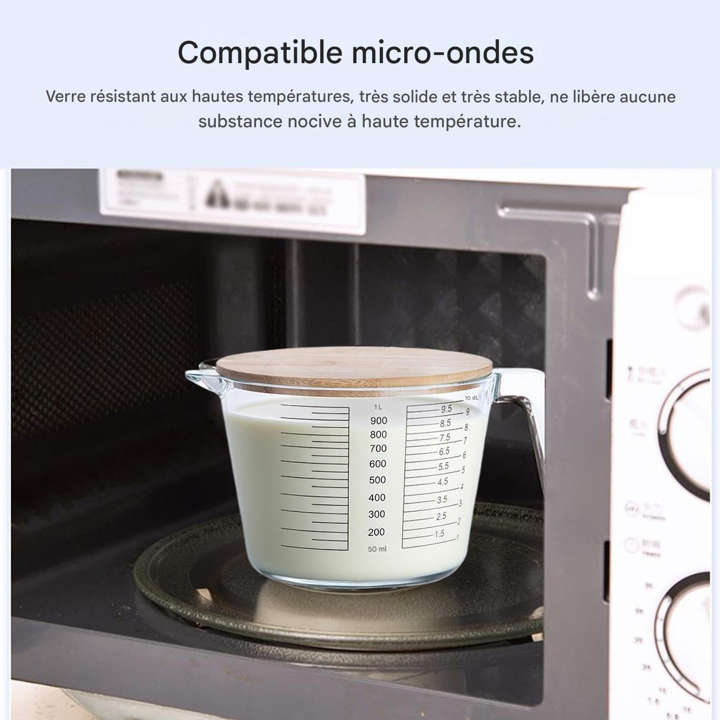 Tasses à Mesurer Alimentaires Verre Mesureur Gradué pour Pâtisserie avec | Ustensiles de Cuisine Allant au Micro-ondes pour Préparation Repas et Mélange Cuisine Maison Restaurant