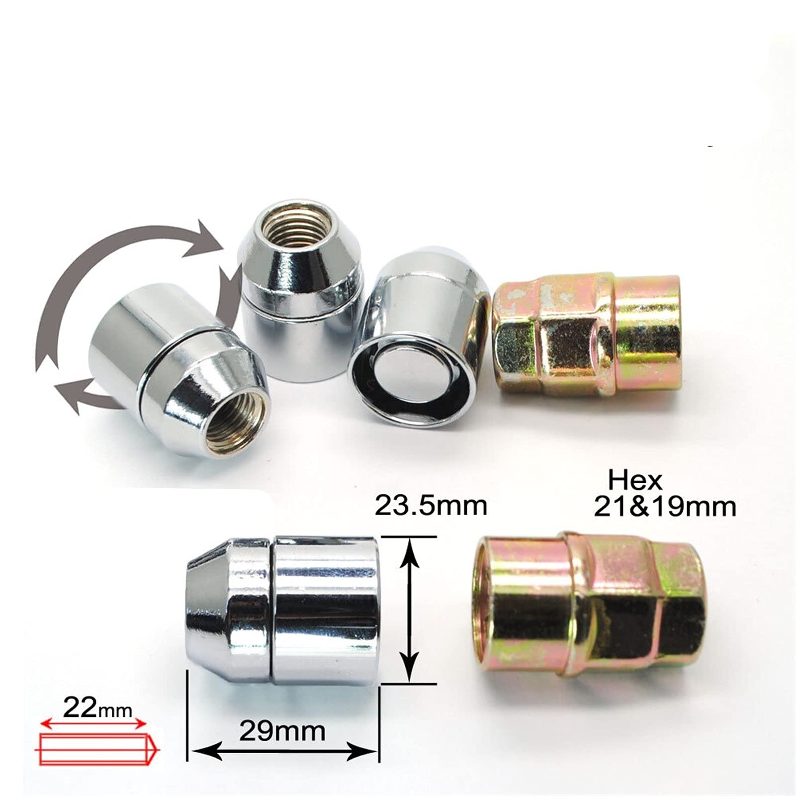 4 NAKRĘTKI + 2 KLUCZE M12x1,5 1,5 ZAMKNIĘTE NAKRĘTKI BLOKUJĄCE ŻOŁĄDOWE/ZAMKI KOŁA Nakrętka klucza zabezpieczającego do kół/felg(Wheel Locks)