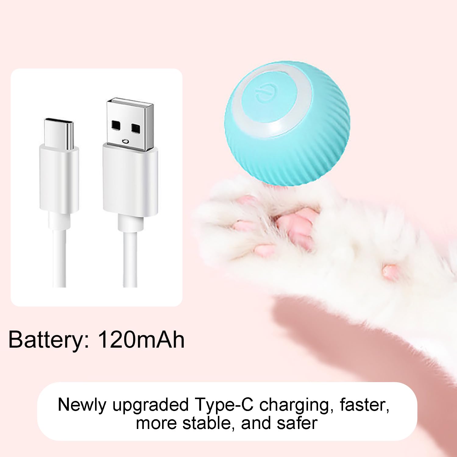 Palla Automatica Per Gatti Con LED - Ricaricabile USB, Con Sensore Ostacoli, 2 Modalità, In Gel Di Silice - Foto 7