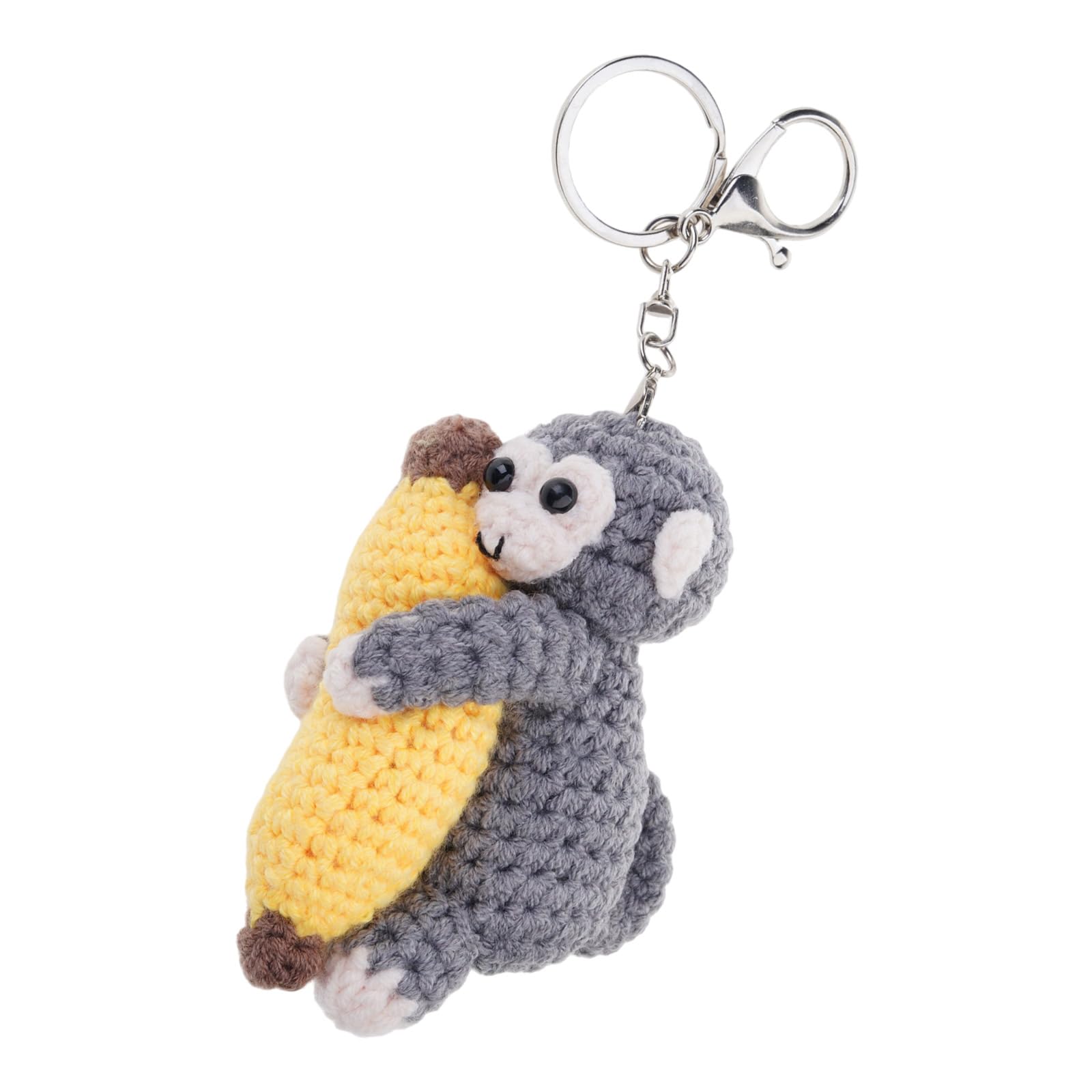 fexxkg Adorable Handmade Monkey Hugging Banana Keychain Soft Polyester Car Decoration For Animal Lover Daily Use